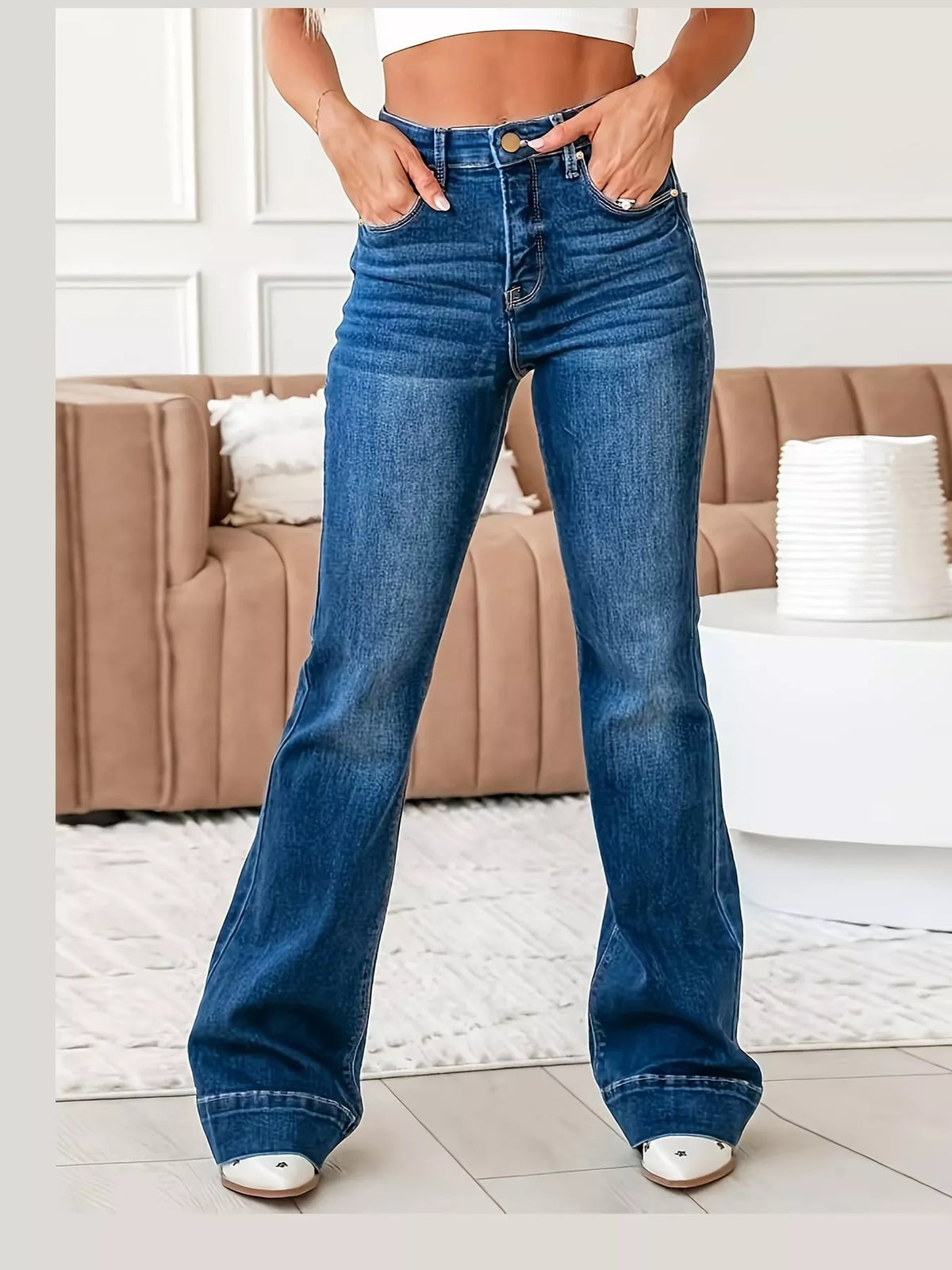 Dark Blue high-rise flare leg jeans