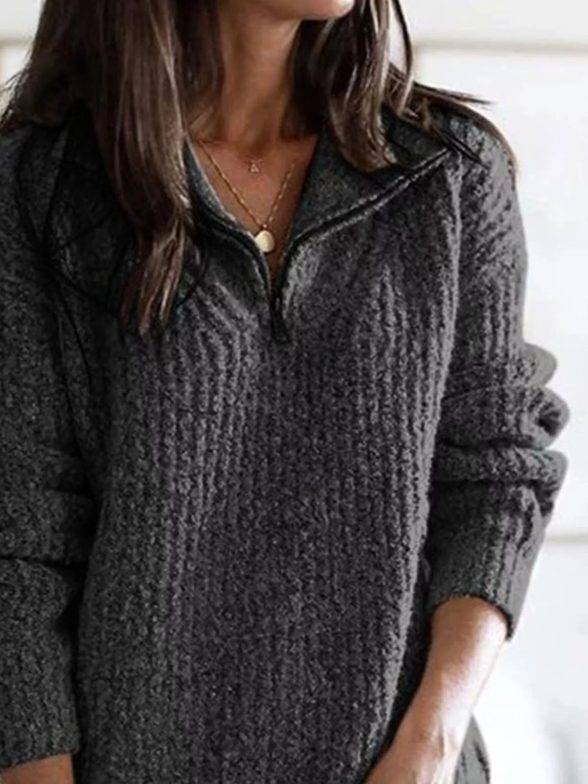 Trendsi Full Size Half-Zip Textured Sweater Plus Size -