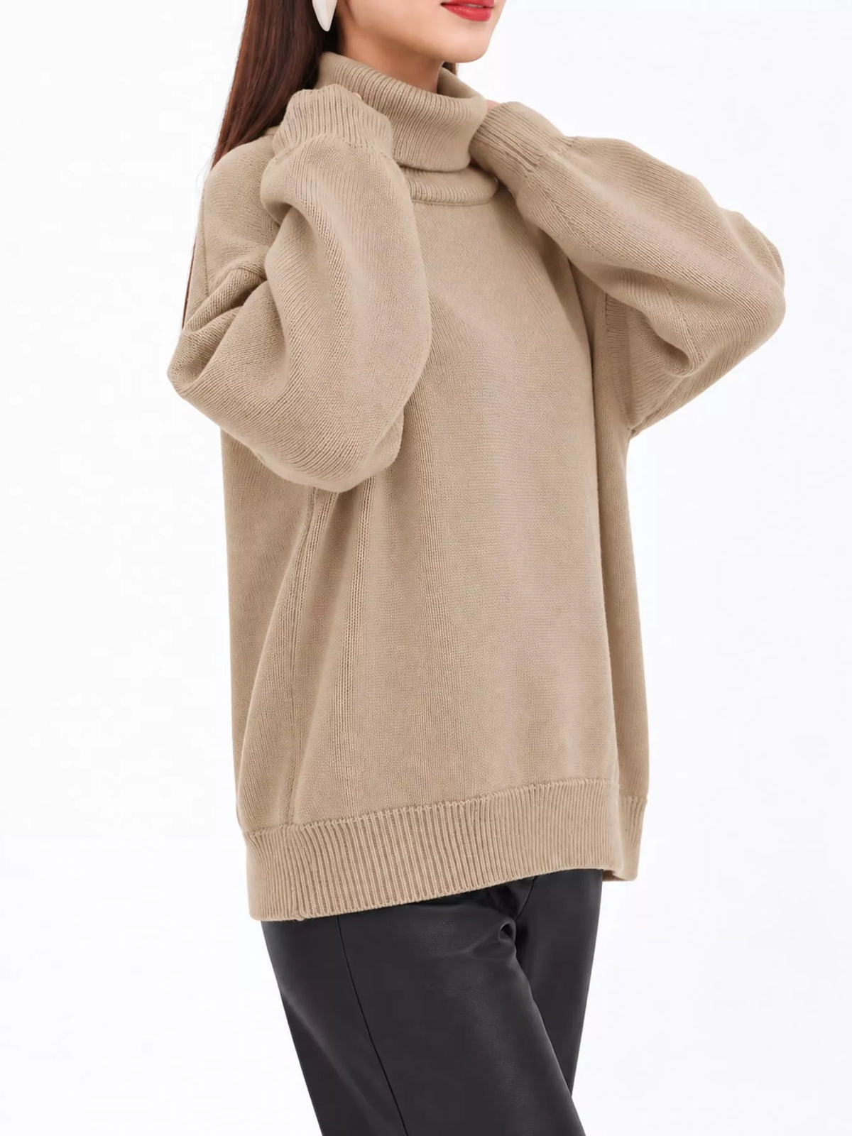 Oversized Turtleneck Drop Shoulder Sweater — front view