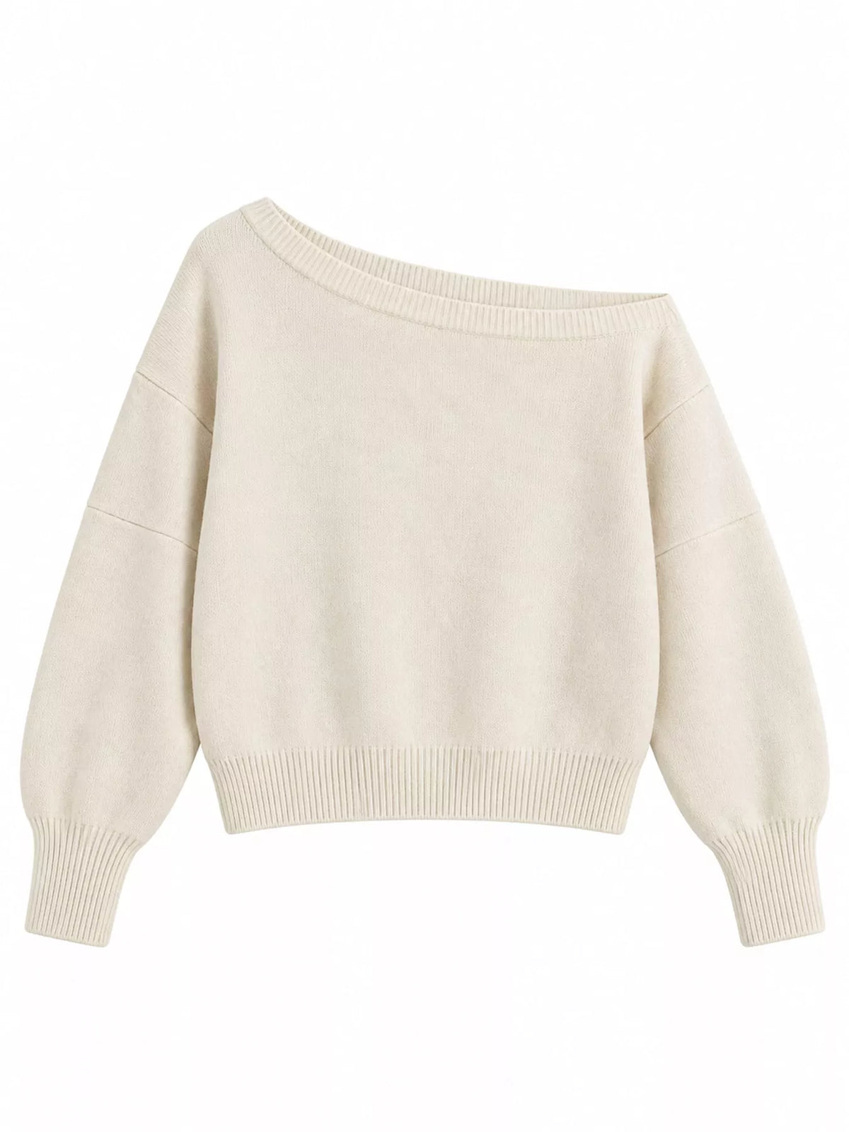 Red one shoulder ribbed knit sweater