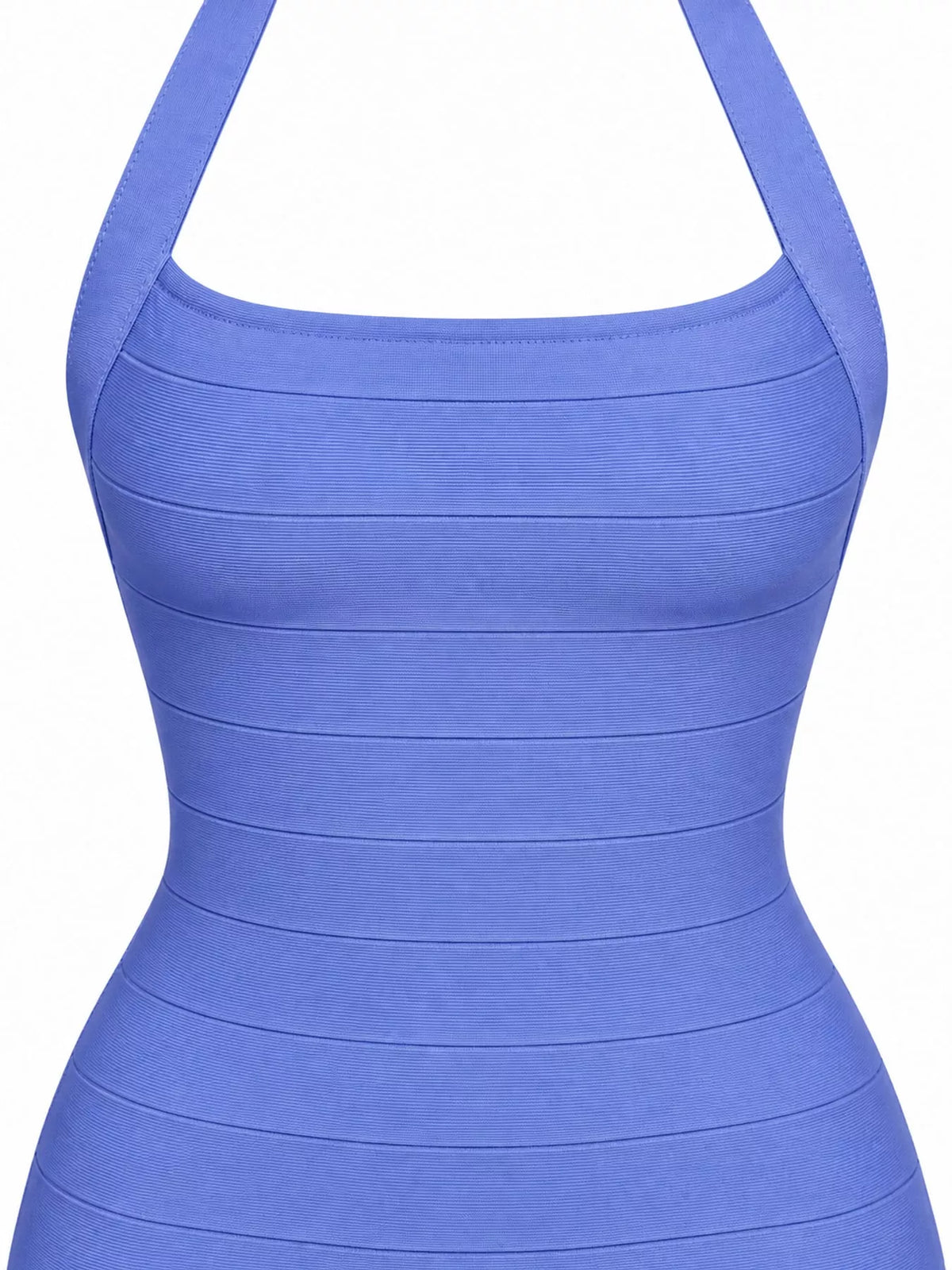 Purple halter neck bodycon dress, detail view