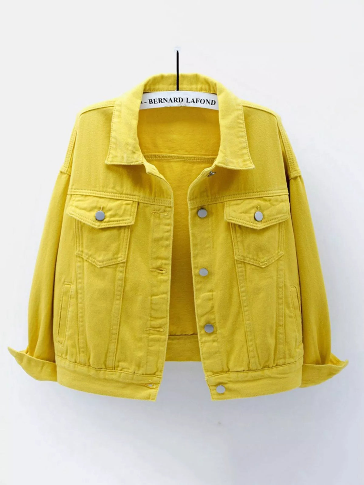 Button-Down Classic Cropped Denim Jacket — garment front