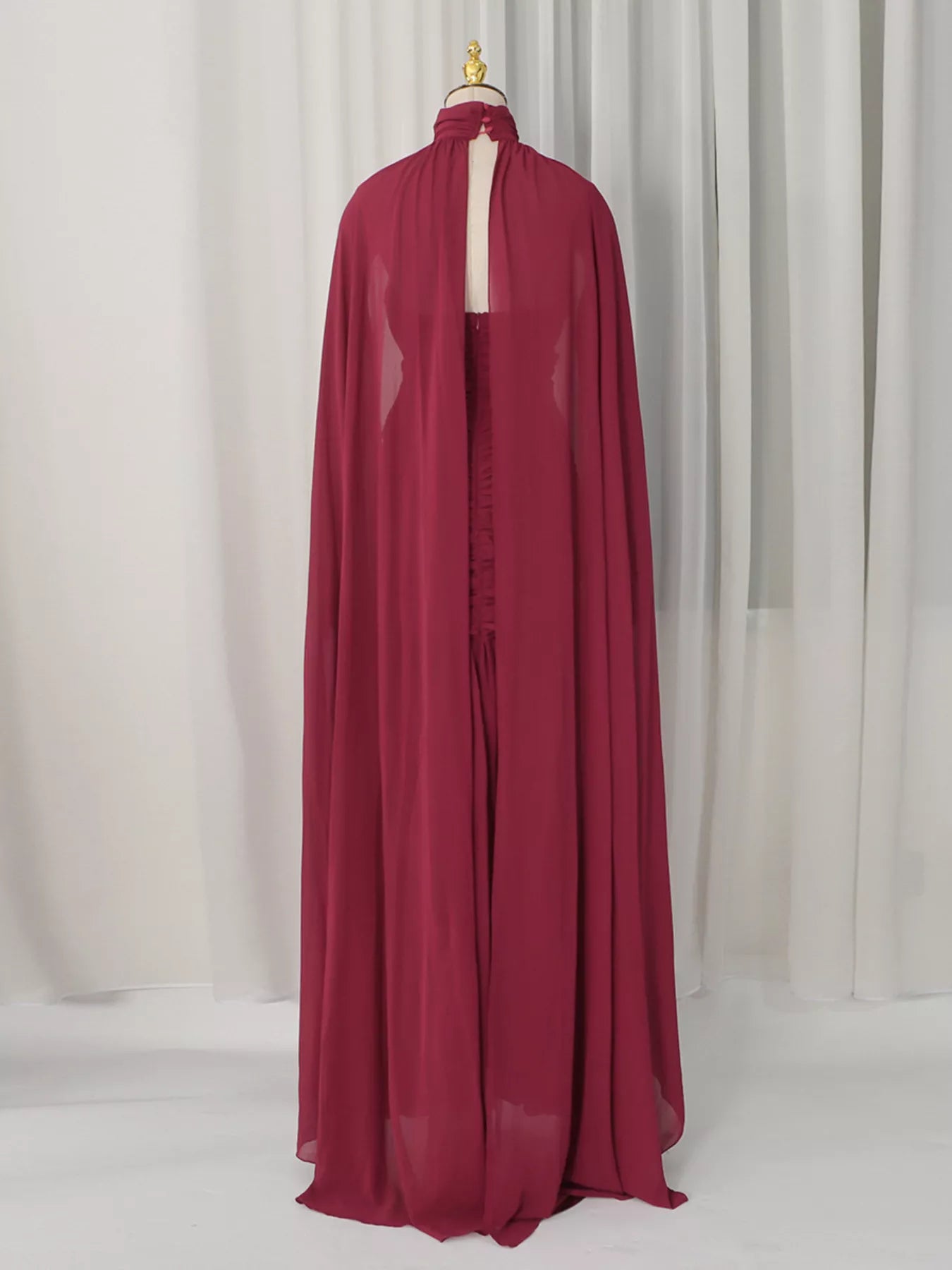 Trendsi Ruched Halter Neck Cape Maxi Dress -