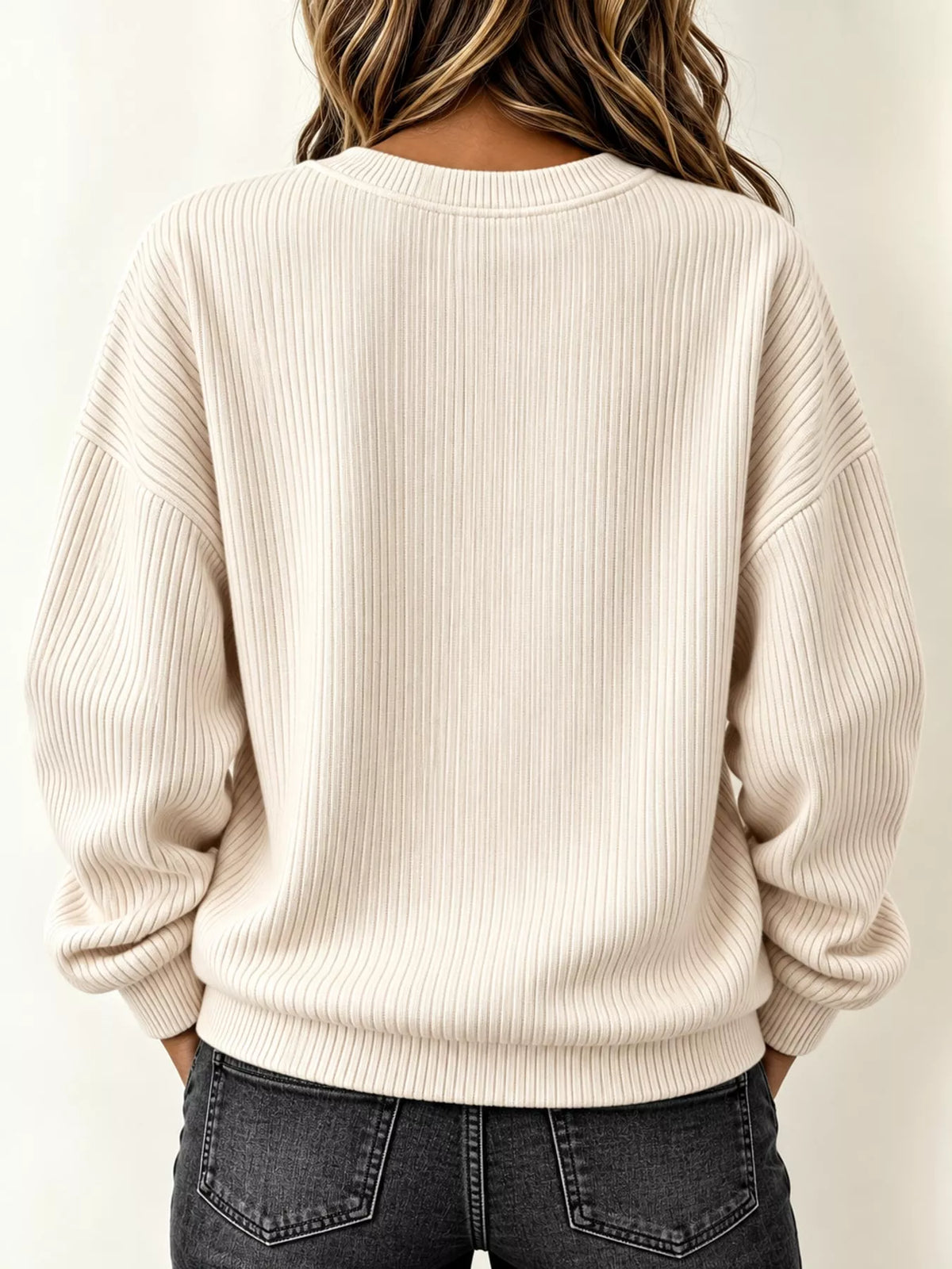 Women's Quarter-Zip Dropped Shoulder Sweatshirt in cream — back view
