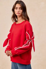 Trendsi BiBi Bow Detail Sleeves Fleece Sweatshirt -