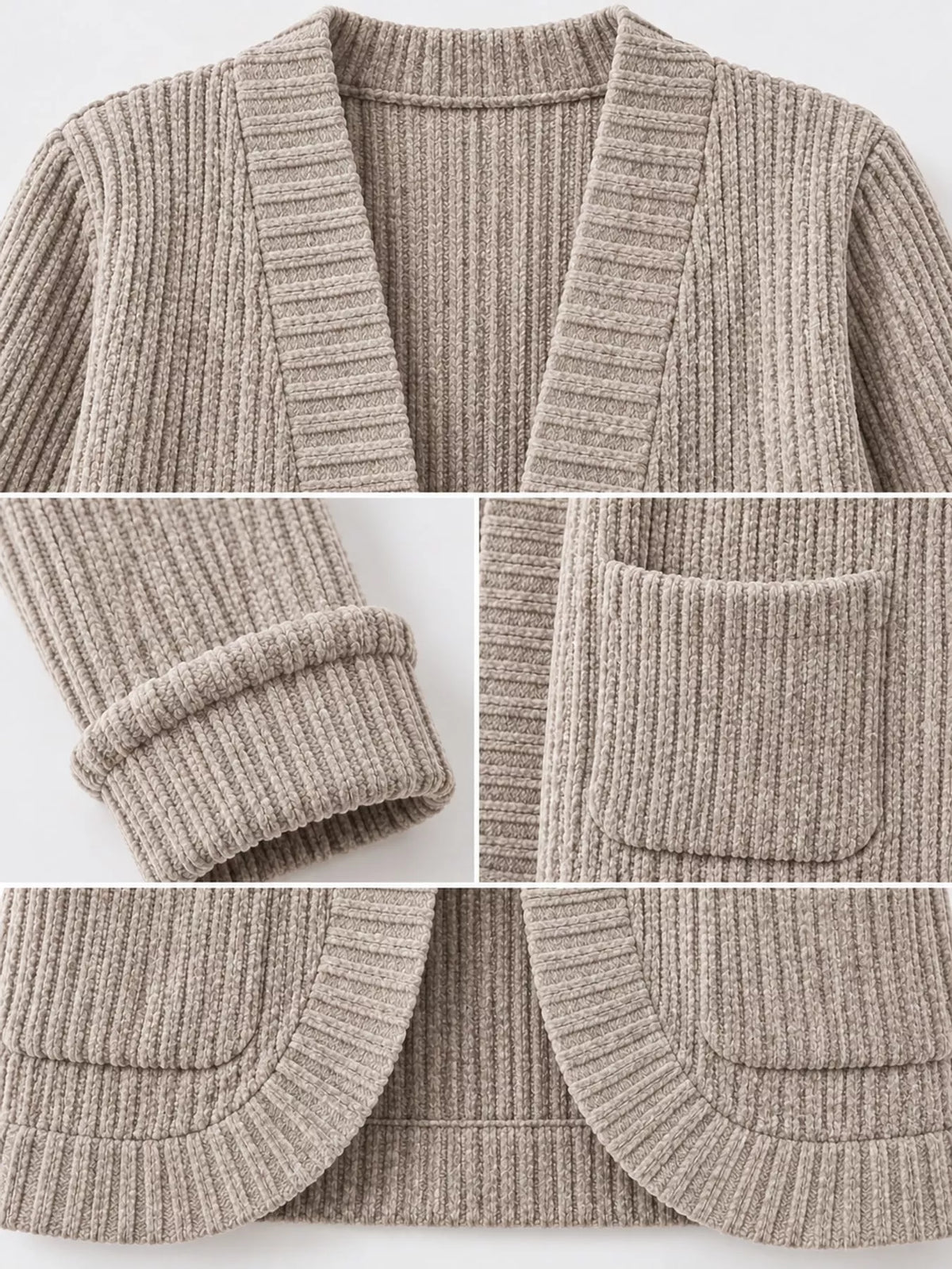 Ribbed Knit Open Front Cardigan with Pockets — construction details
