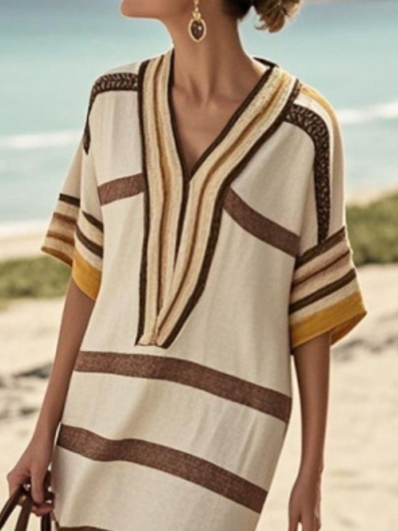 Trendsi Full Size Striped Half Sleeve Midi Dress Plus Size -