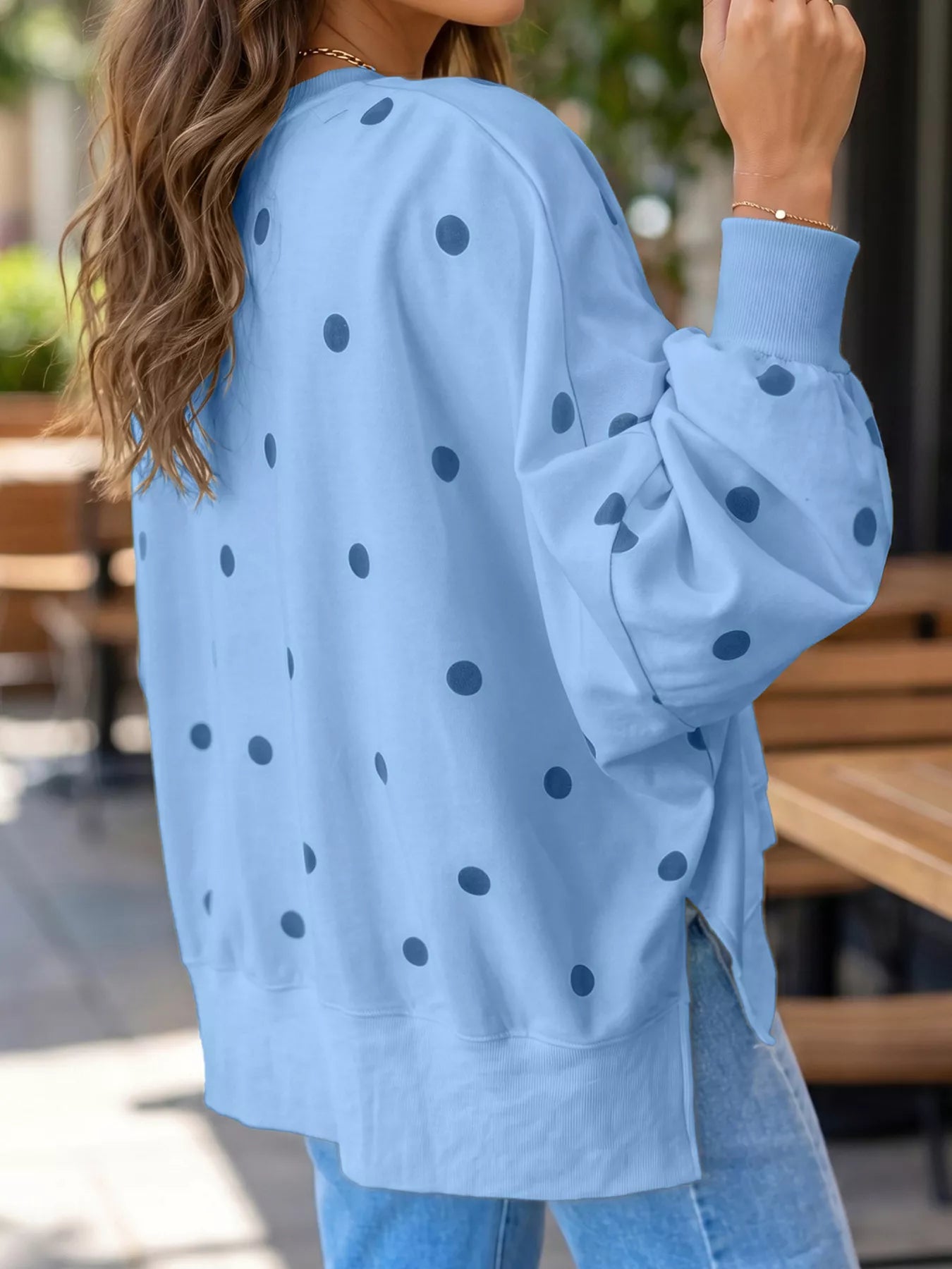 Trendsi Side Slit Polka Dot Oversized Sweatshirt -