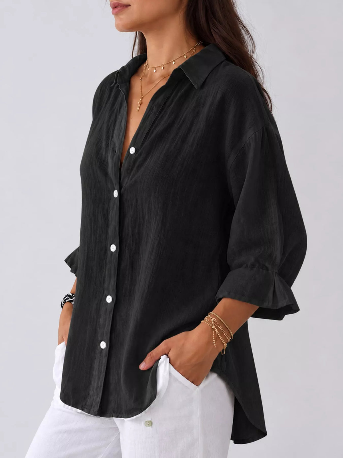 Black loose fit tie back shirt