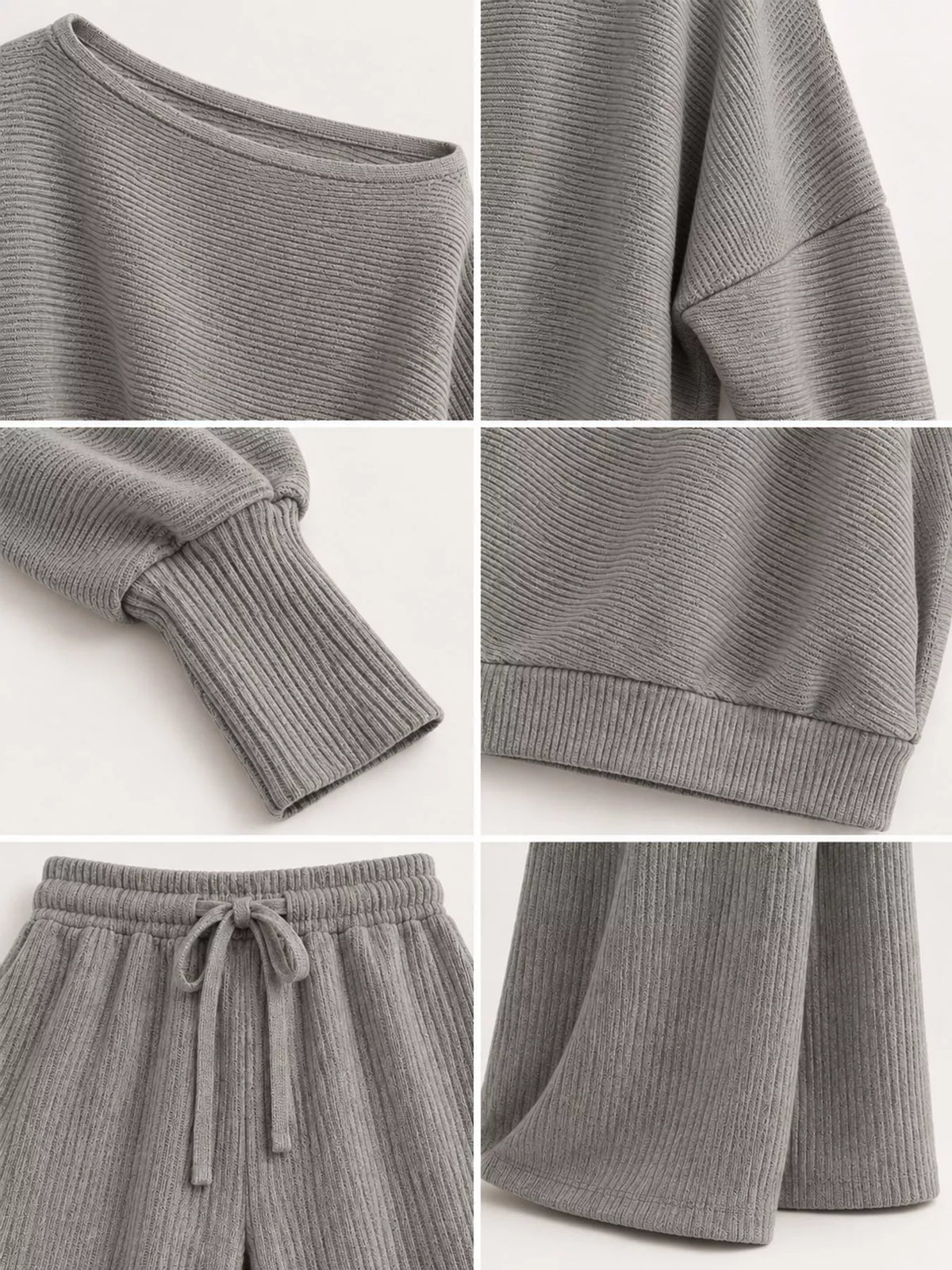 Asymmetric neck long sleeve outfit set, construction and design details