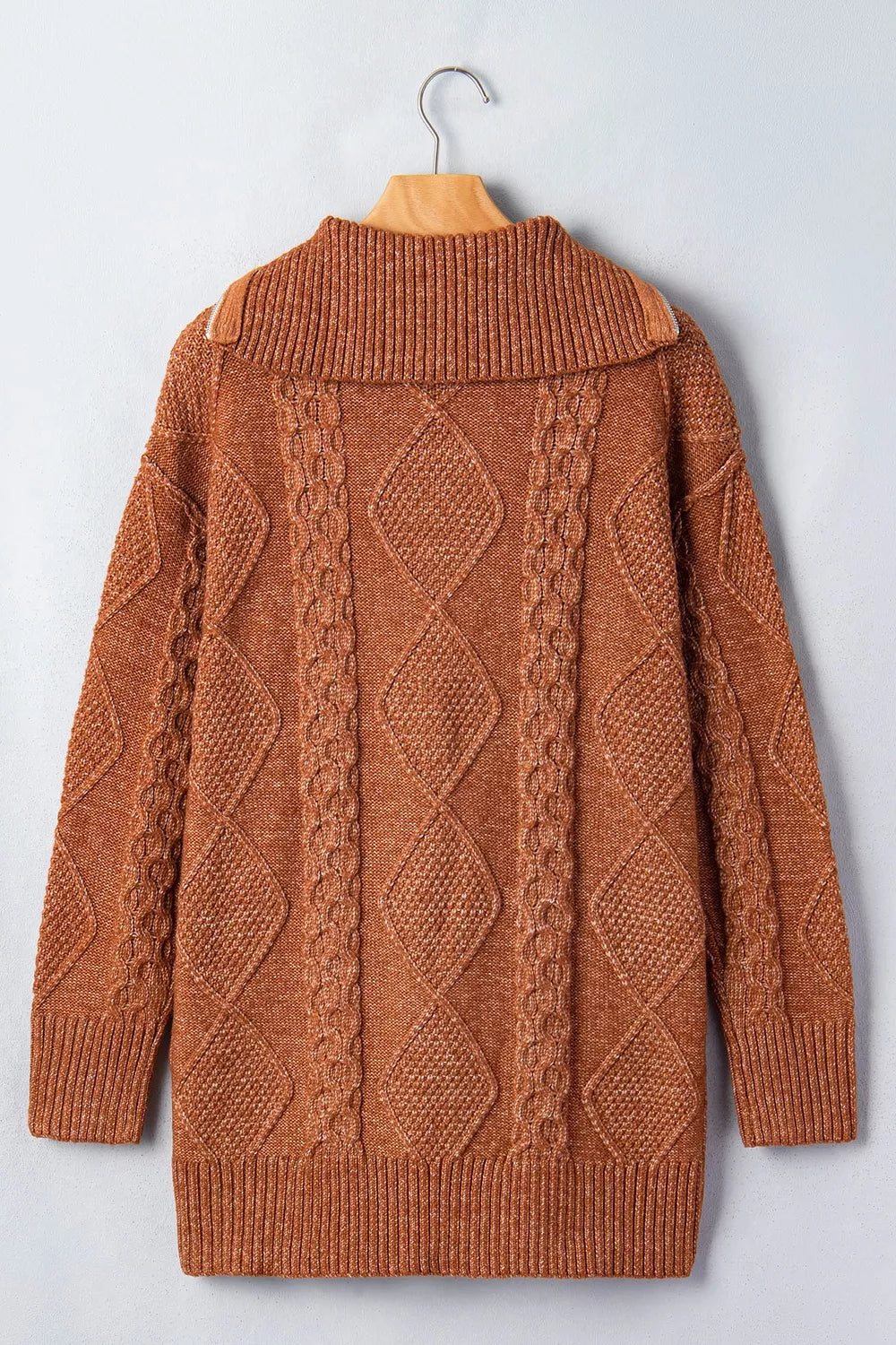 Trendsi Zip-Up Cable Knit Drop Shoulder Sweater Dress -