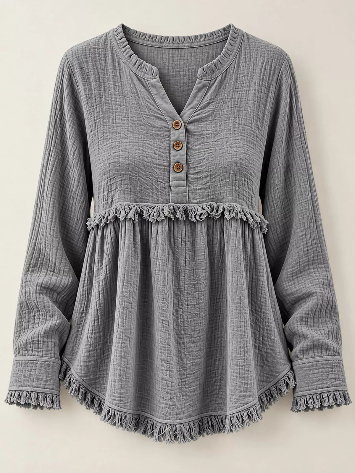 Frayed-hem blouse, gray flat front