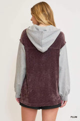 Trendsi Umgee Contrast Hooded Chenille Jacket -