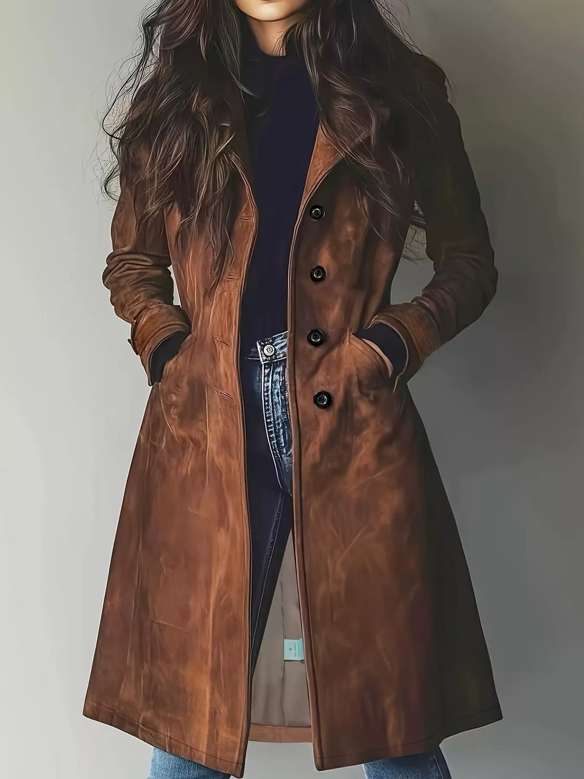 Collared long sleeve jacket, front view on model
