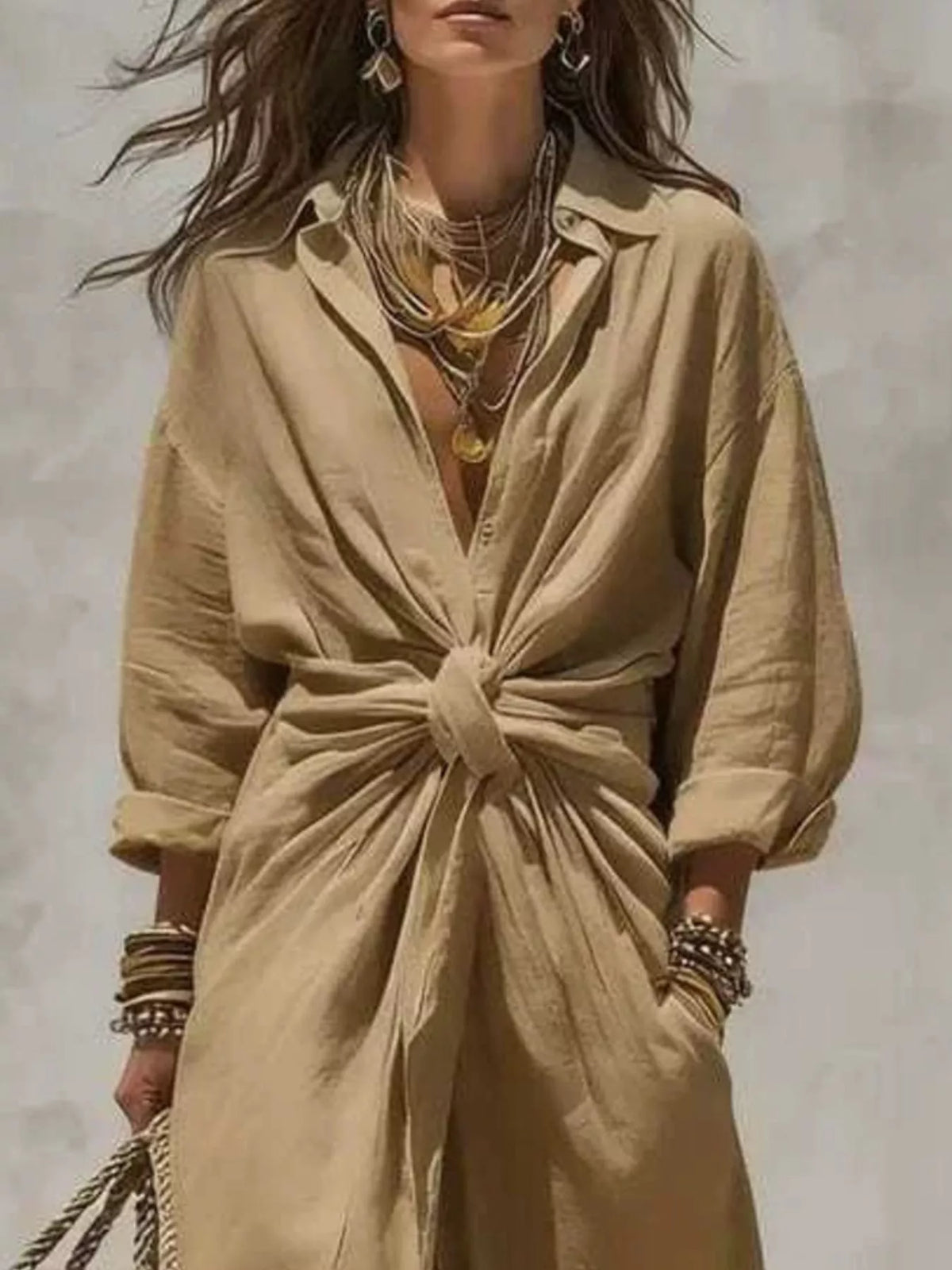 Trendsi Front-Tie Maxi Shirt Dress -