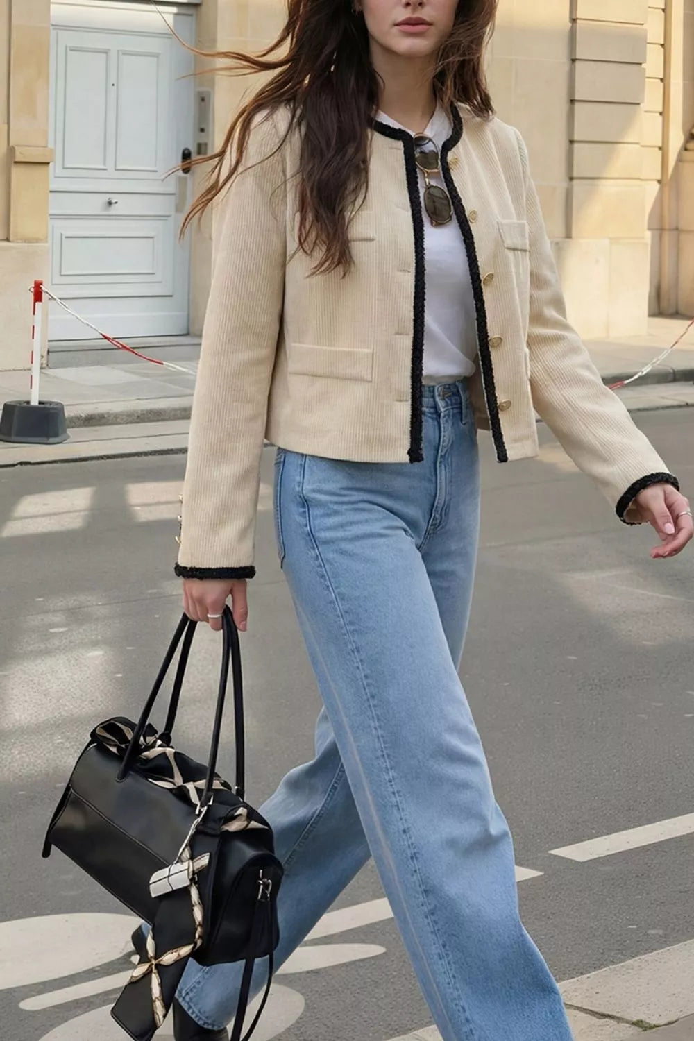 Contrast-trim cropped jacket