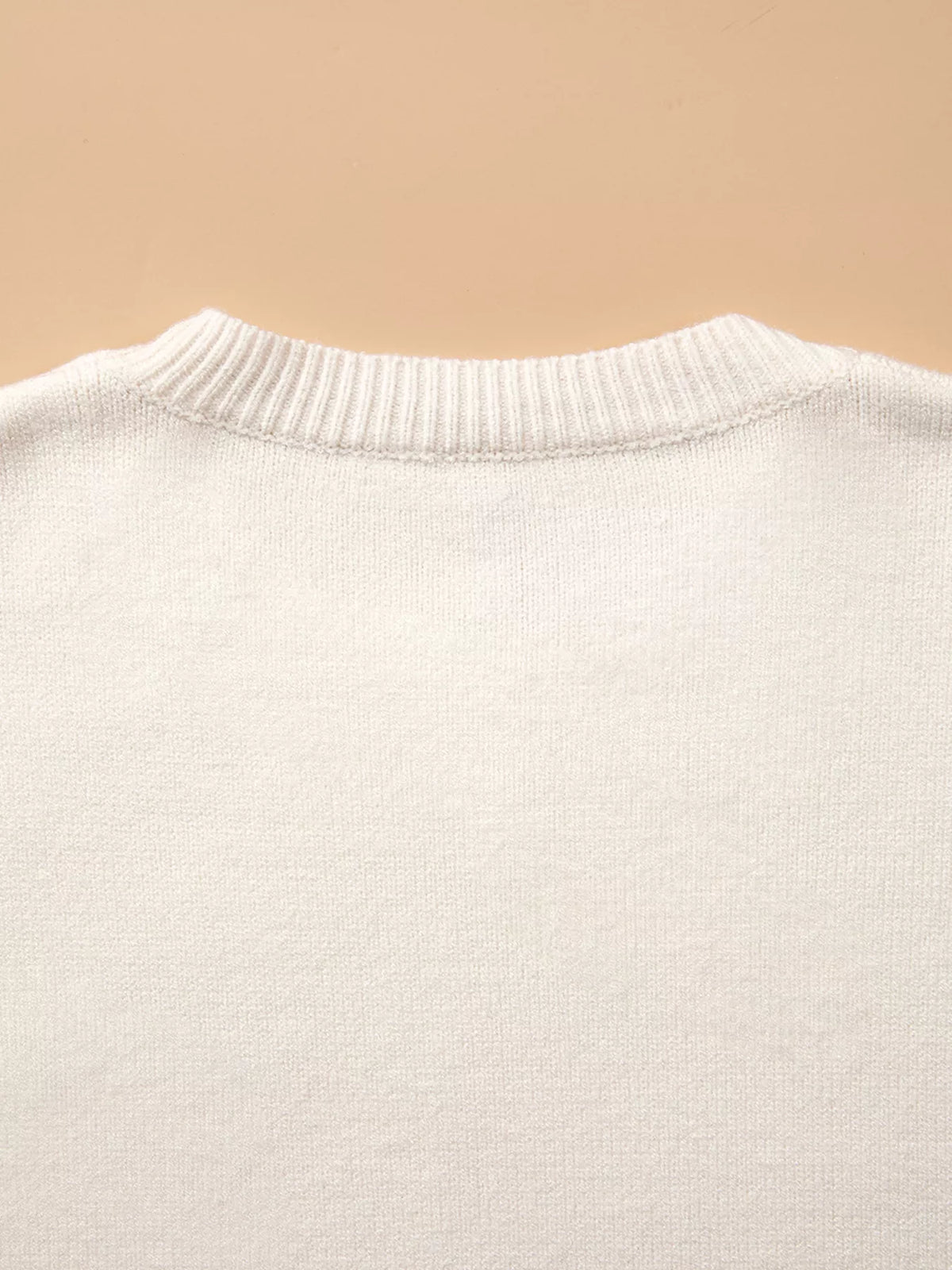 Snowflake Reindeer Christmas Sweater, back neckline detail