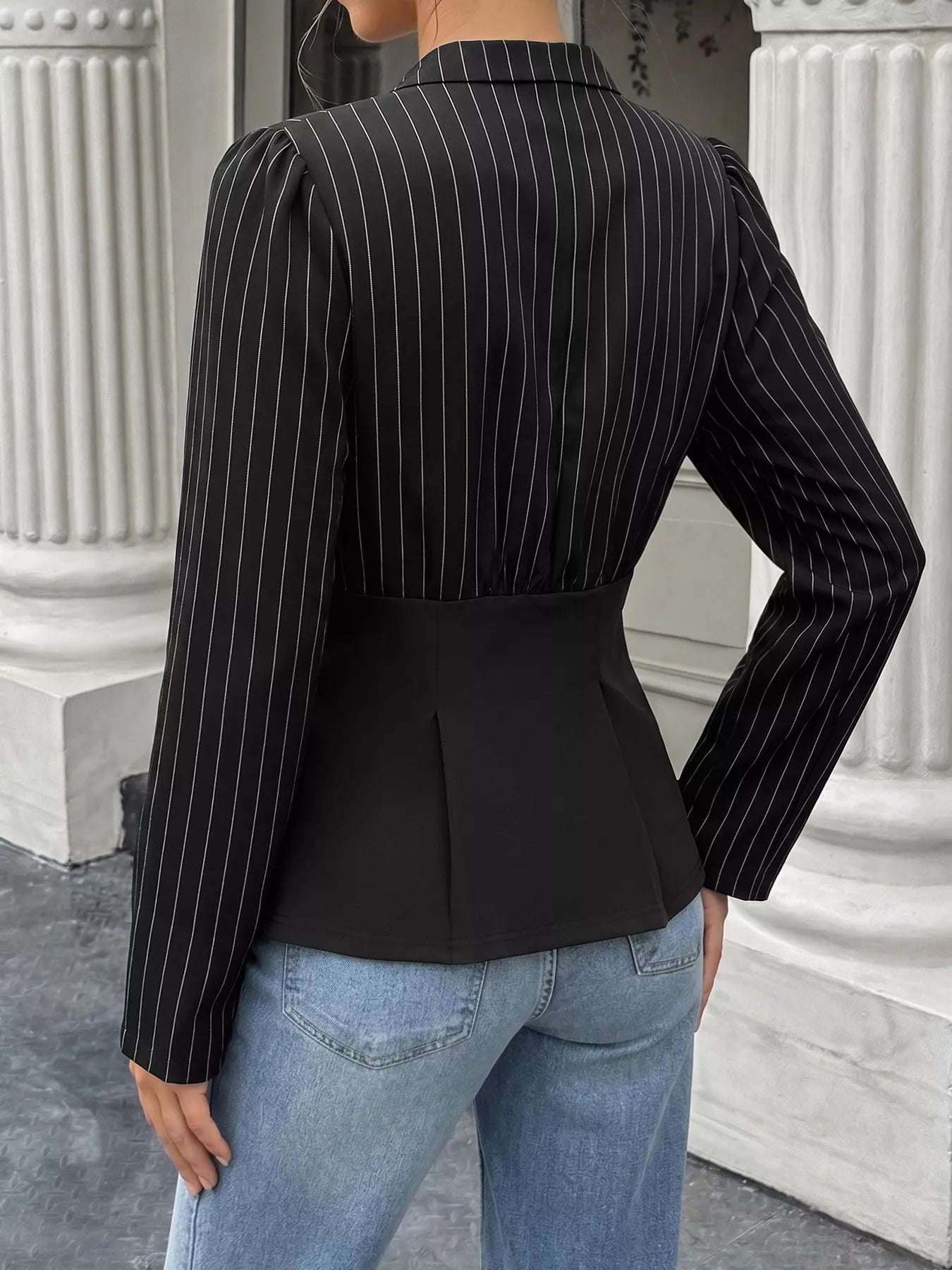 Trendsi Striped Long Sleeve Peplum Blouse -