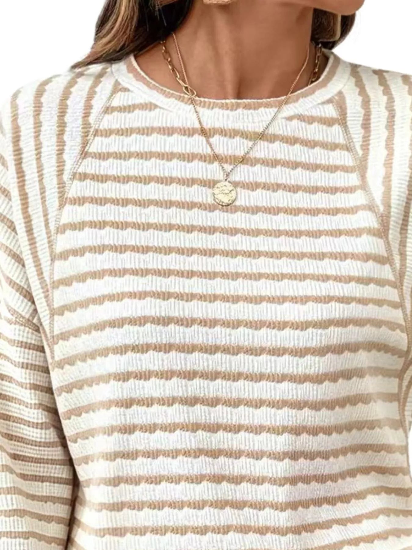 Trendsi Casual Striped Raglan Sleeve Long-Sleeve T-Shirt -