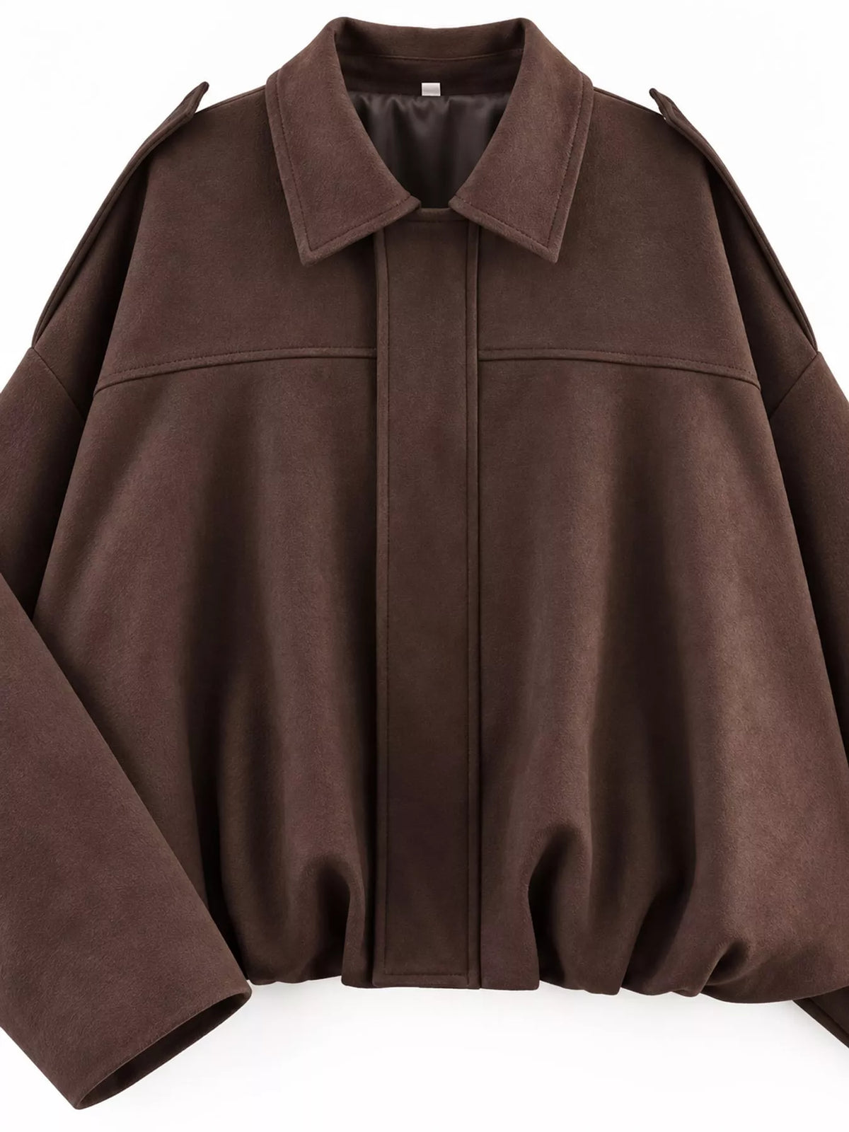 Oversized zip jacket, dark brown collar front