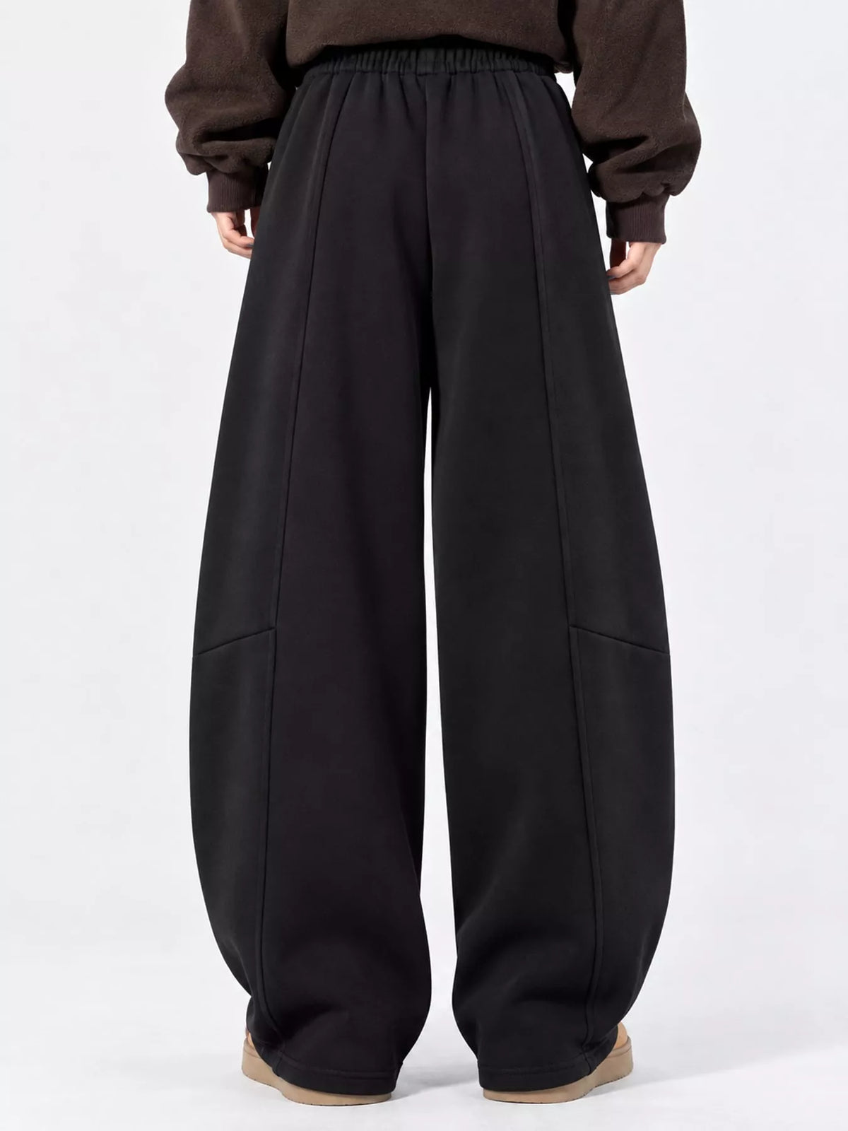 Black wide leg drawstring sweatpants, front view