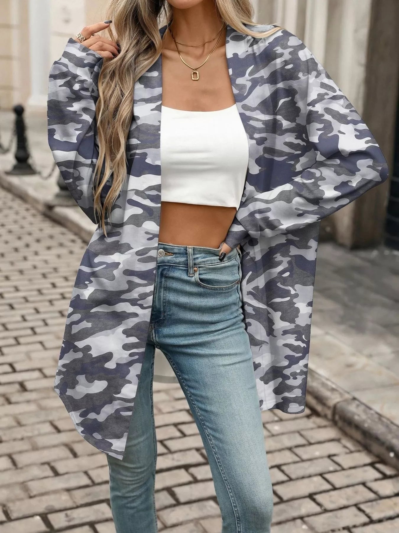 Trendsi Printed Open Front Cardigan -