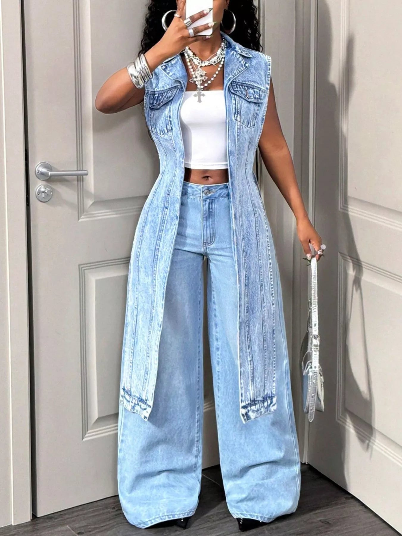 Trendsi High-Low Open Front Denim Vest -