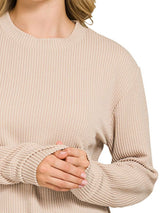 Trendsi Zenana Full Size Raised Rib Round Neck Long Sleeve Top Plus Size -