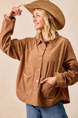 Trendsi BiBi Corduroy Relaxed Fit Shacket with Back Pleat -