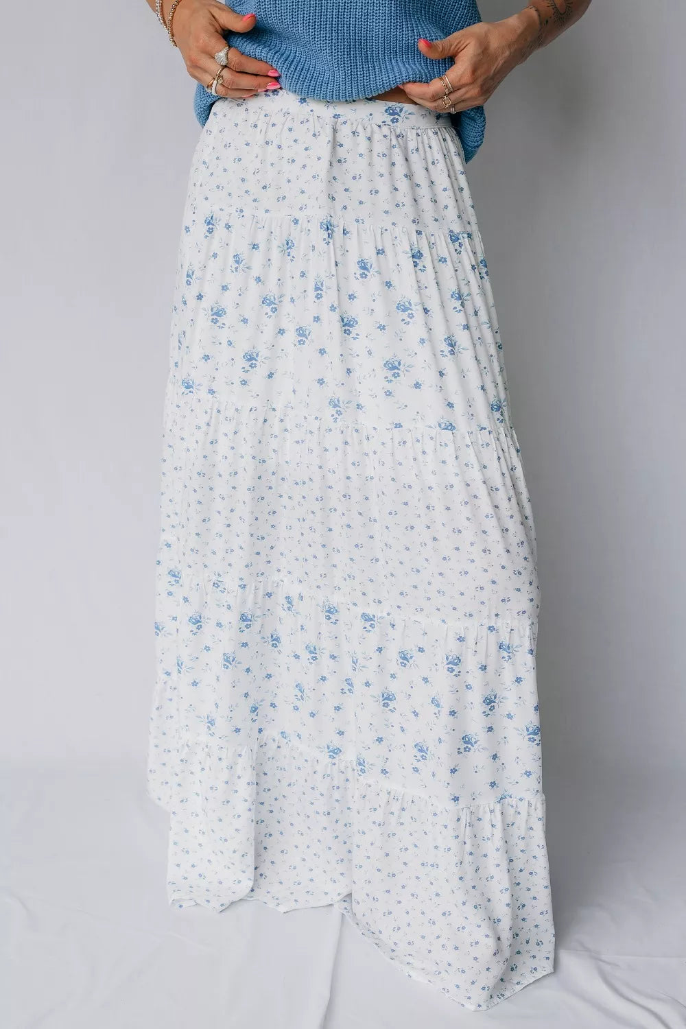 Trendsi High Waist Tiny Floral Print Boho Maxi Skirt -