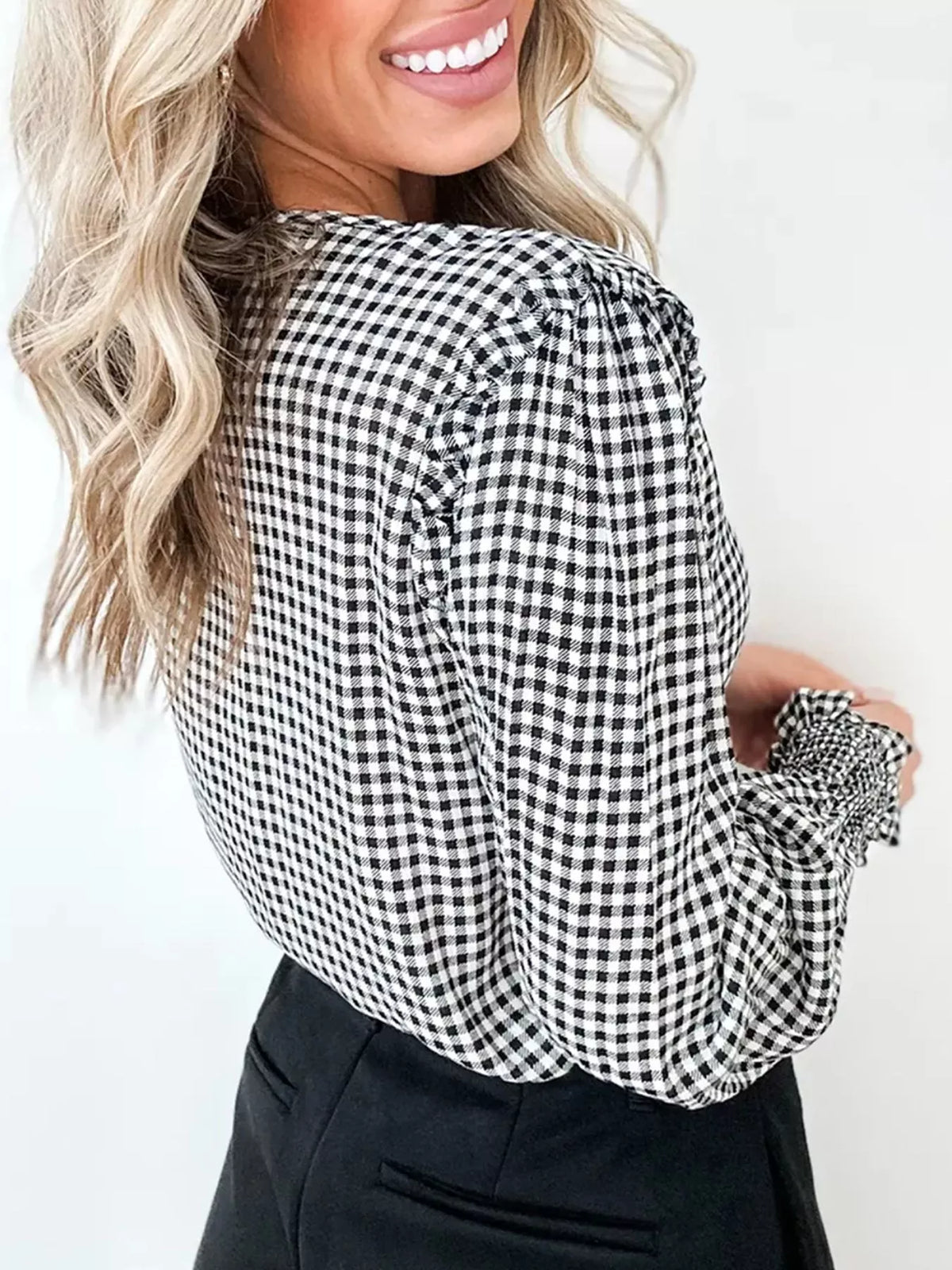 Gingham blouse, side and back