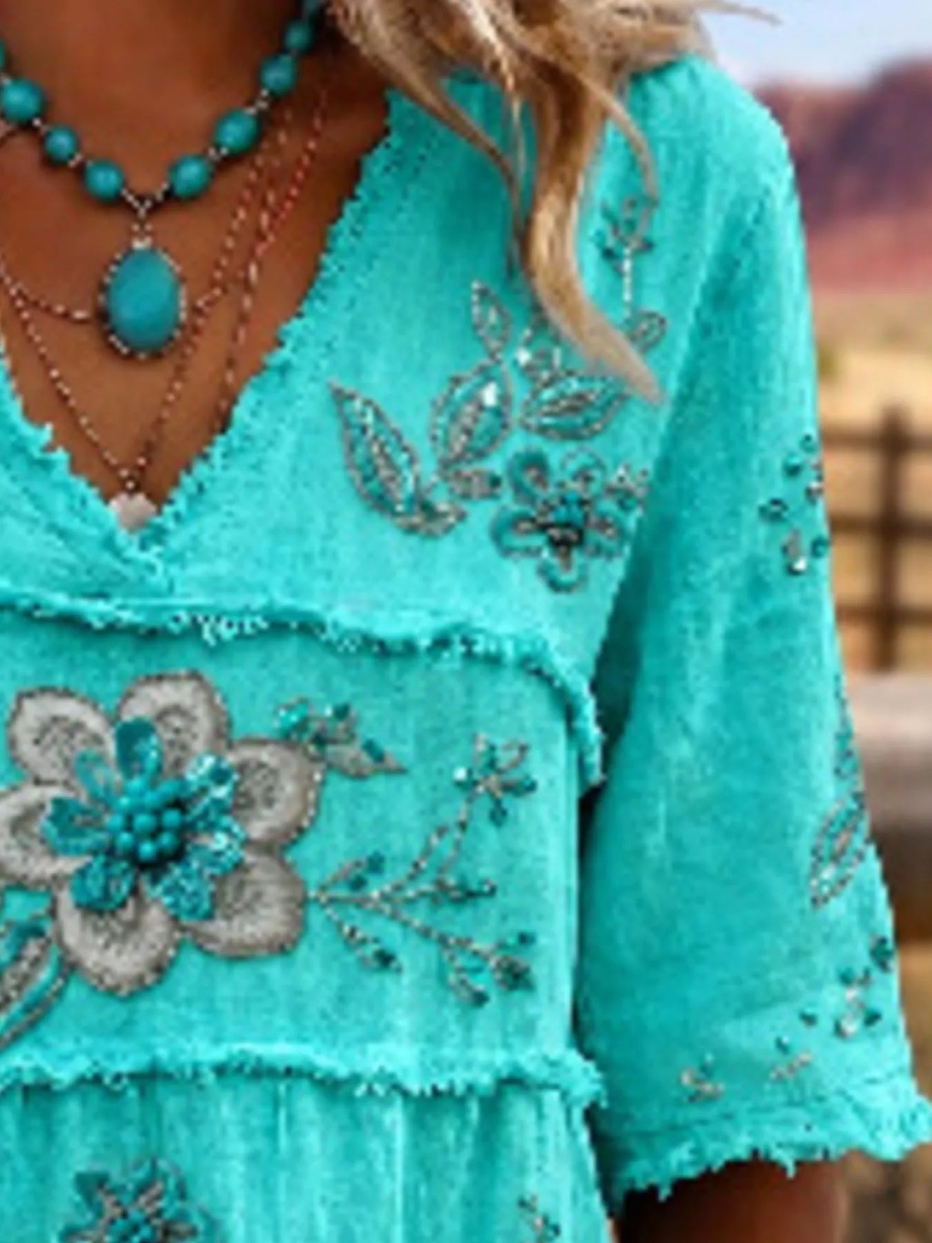 Trendsi Full Size Floral Raw Hem V-Neck Blouse Plus Size -