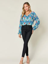 Trendsi Double Take Full Size Printed Balloon Sleeve Blouse -