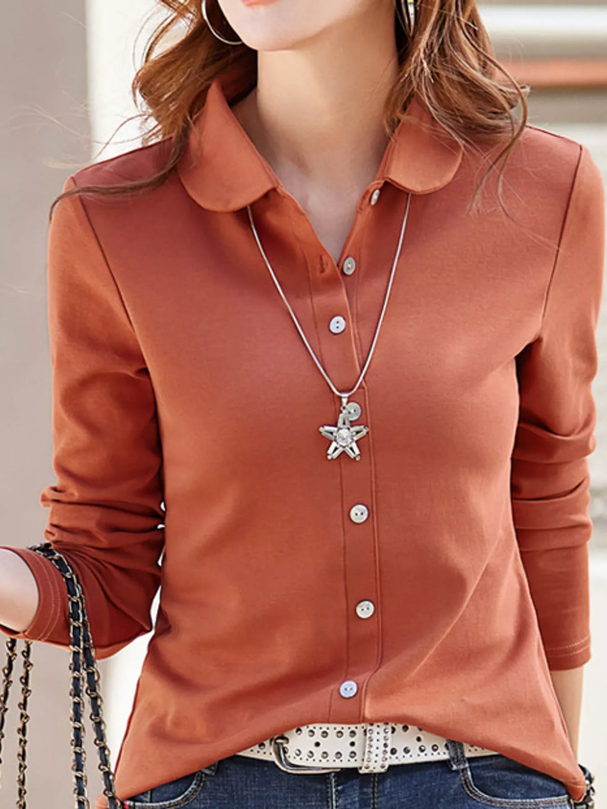 Orange button-down shirt