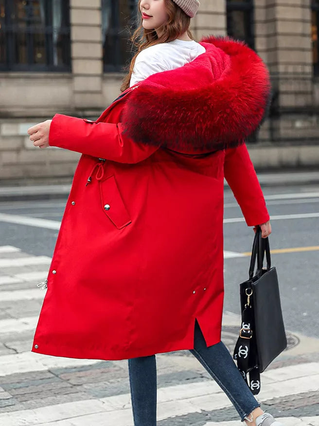 Faux-fur-trim parka, red back