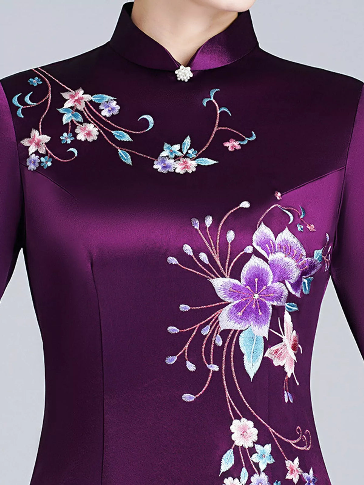 Violet Blue floral embroidered cheongsam dress