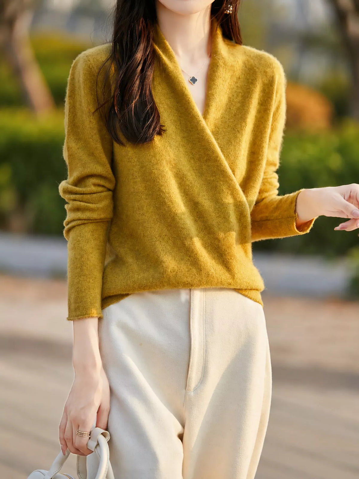 Surplice Long Sleeve Sweater — front view