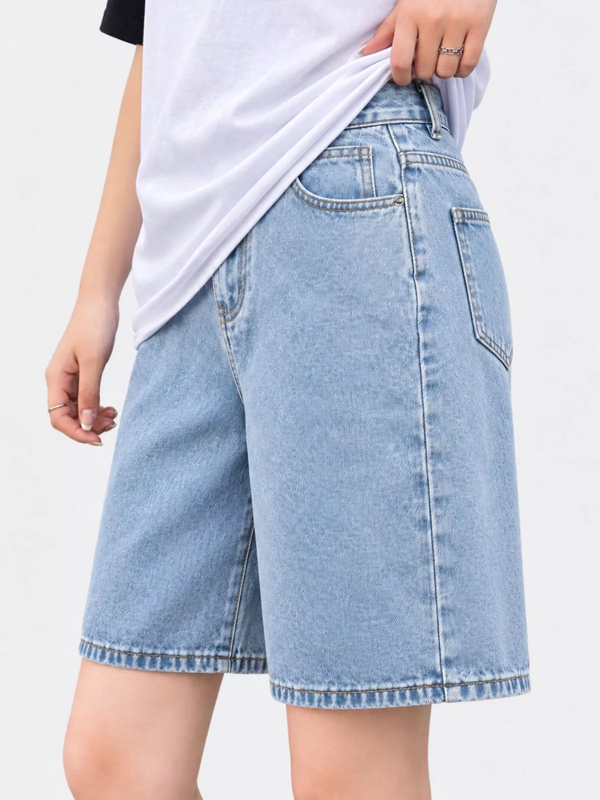 High-Waisted Loose Fit Denim Shorts in light blue