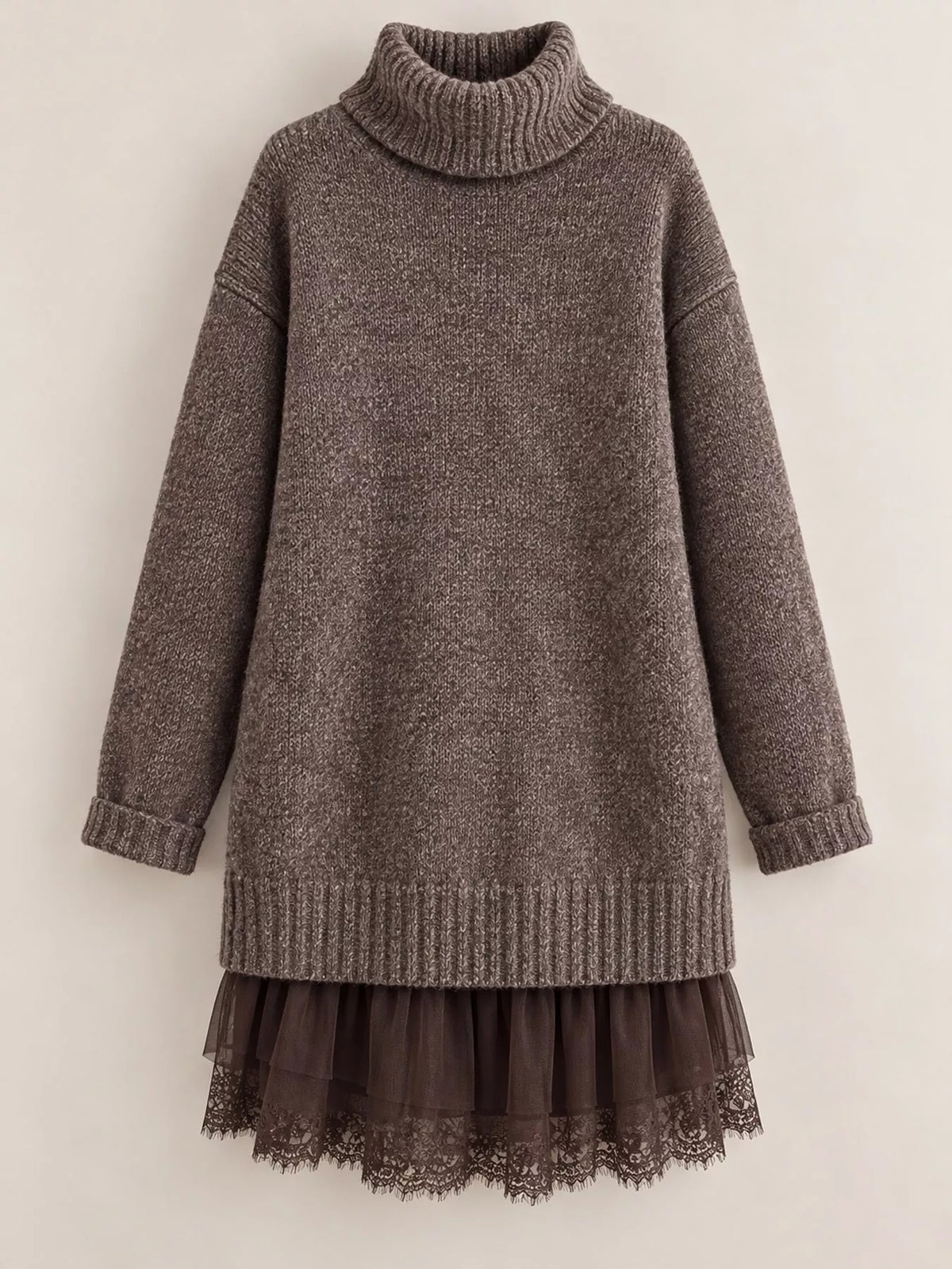 Turtleneck Sweater and Lace Hem Dress Set — garment front