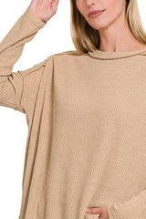 Trendsi Zenana Ribbed Drop Shoulder Round Neck Sweater -