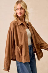 Trendsi BiBi Corduroy Relaxed Fit Shacket with Back Pleat -