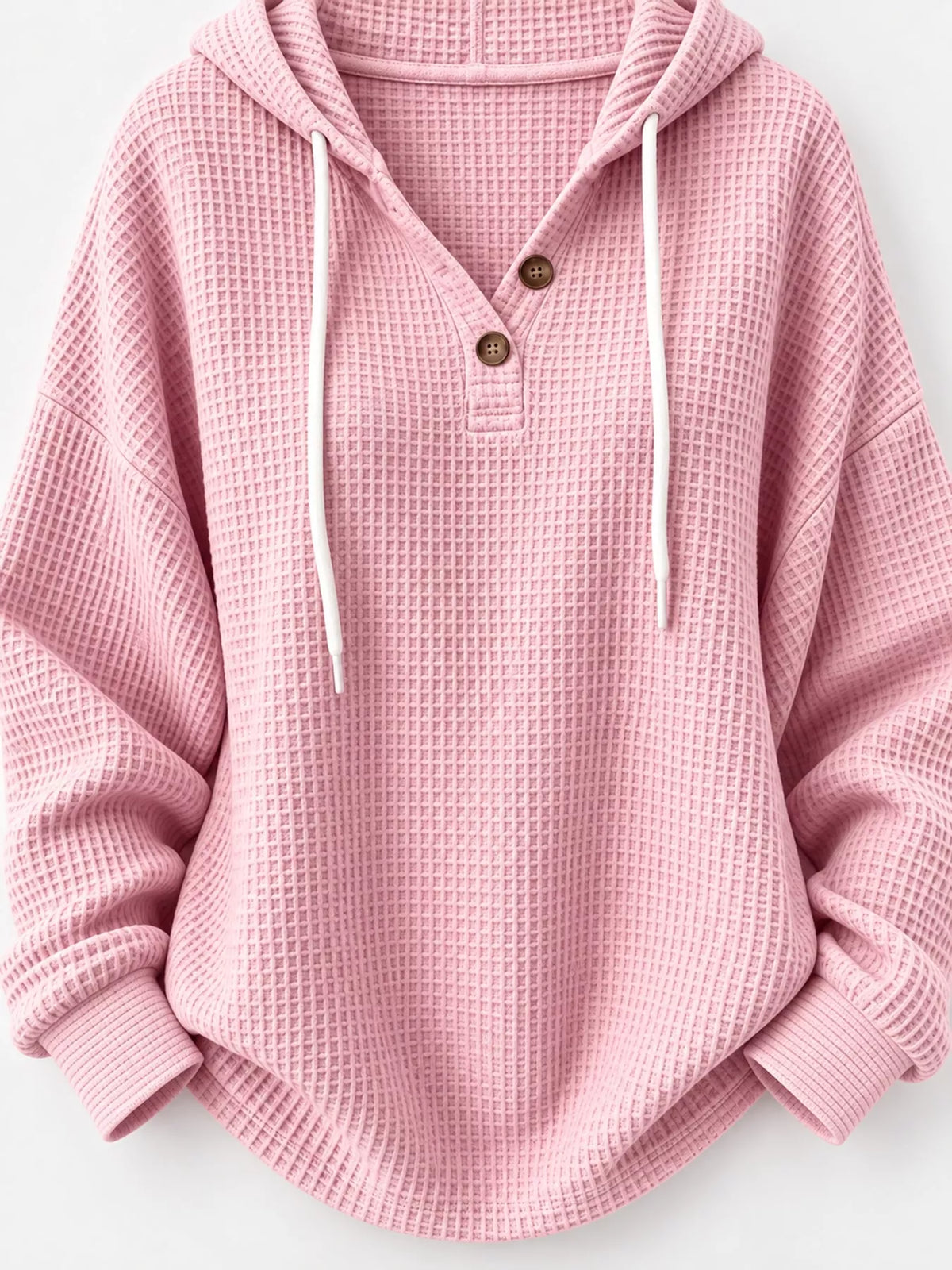 Waffle-knit hoodie, pink flat lay