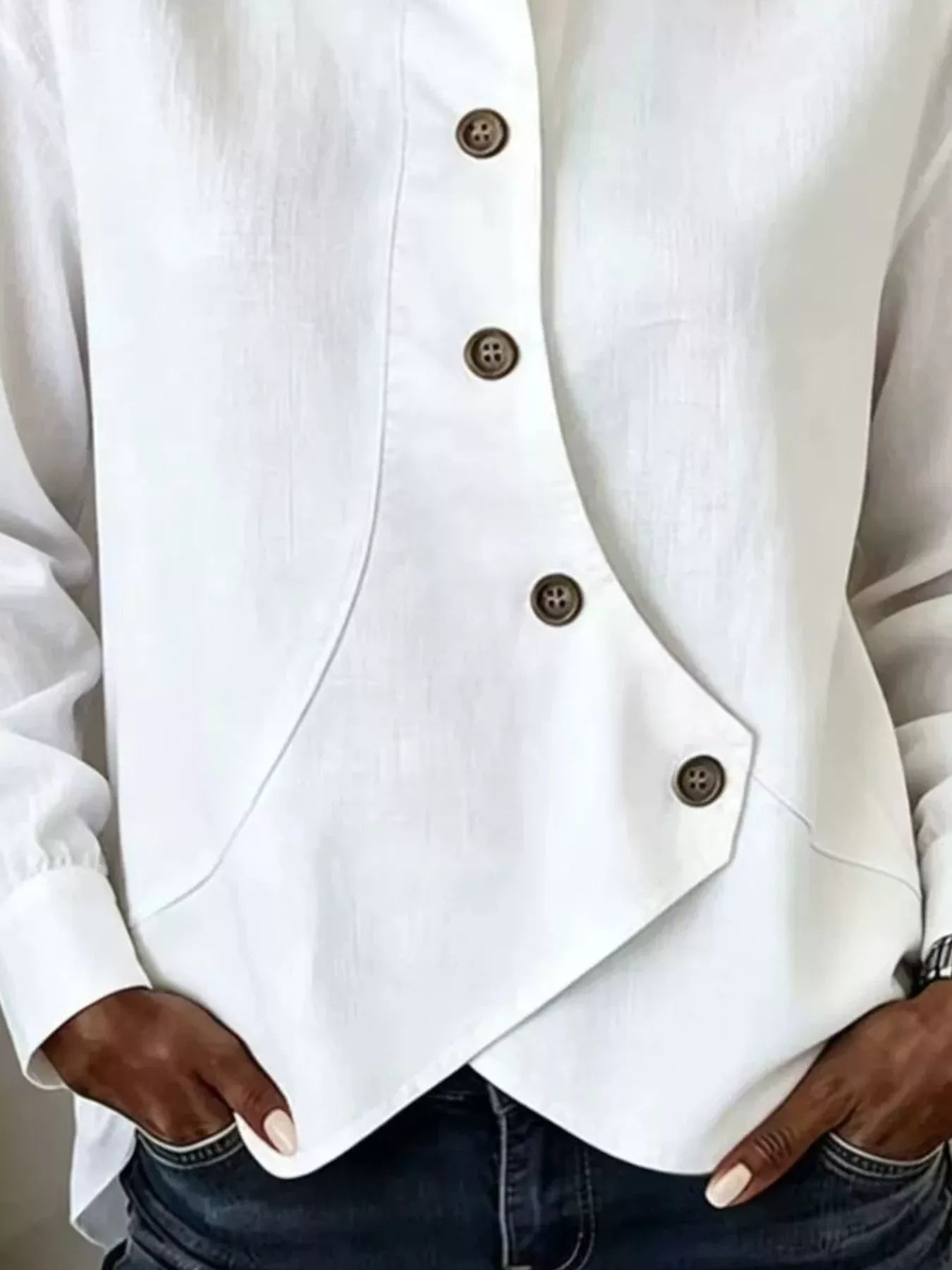 Trendsi Full Size Asymmetrical Button Down Shirt Plus Size -