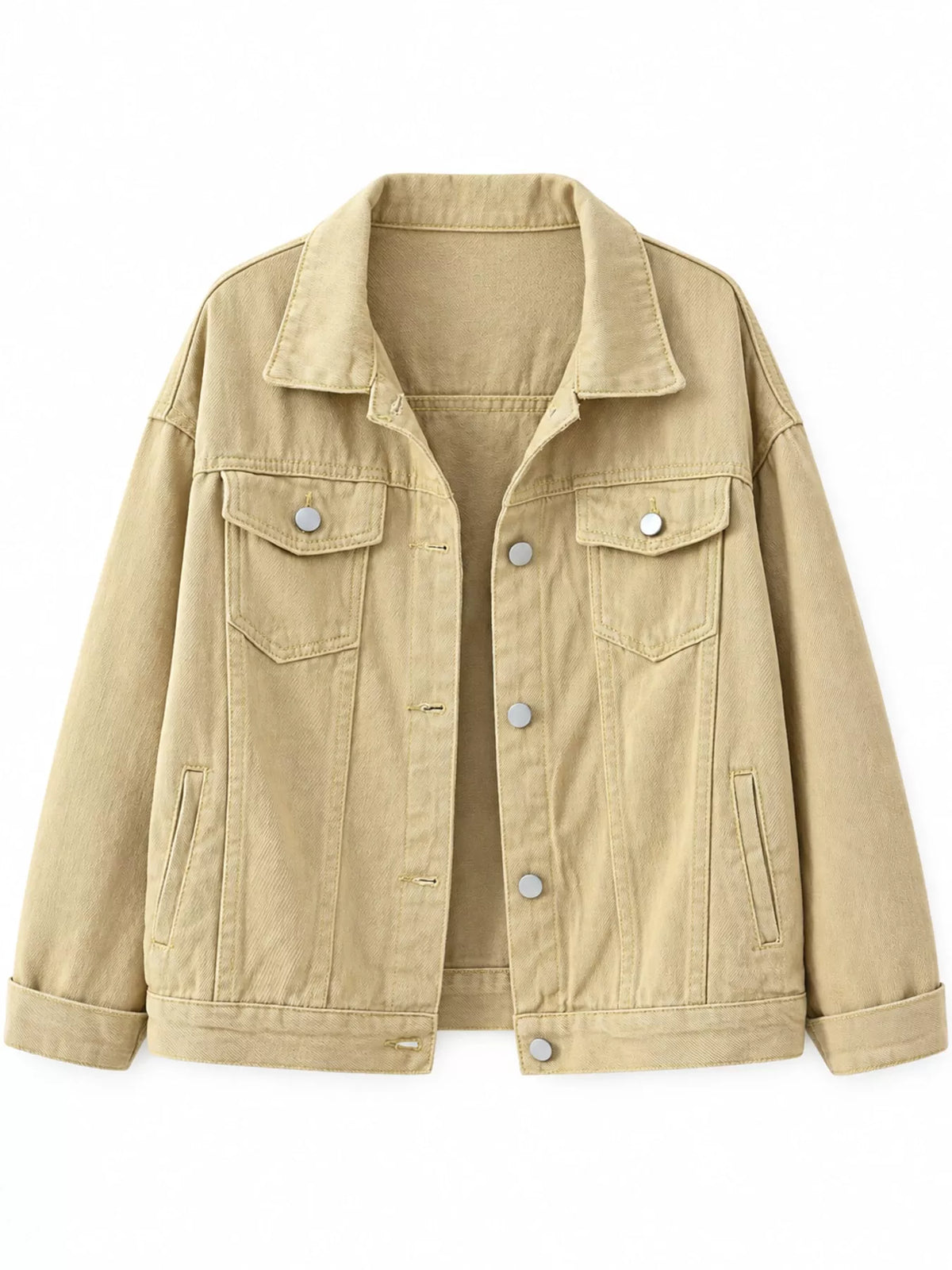 Button-Down Classic Cropped Denim Jacket — garment front