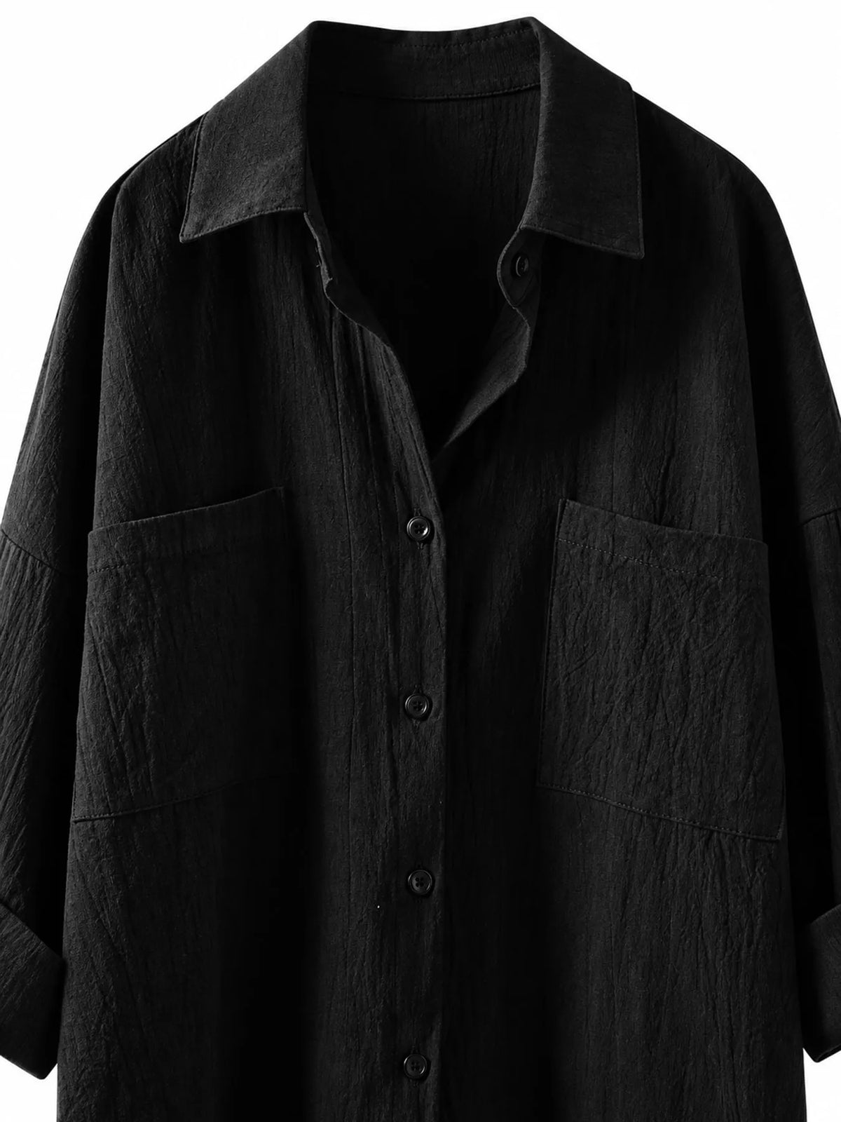 Cotton chest-pocket shirt, black collar button cuff and high-low hem details