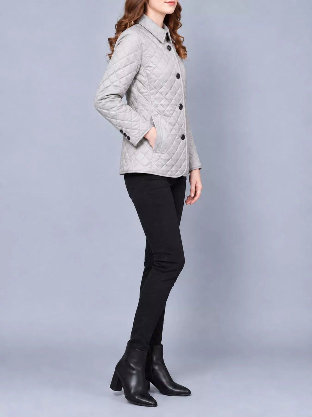 Quilted Lightweight Button-Down Jacket — side view