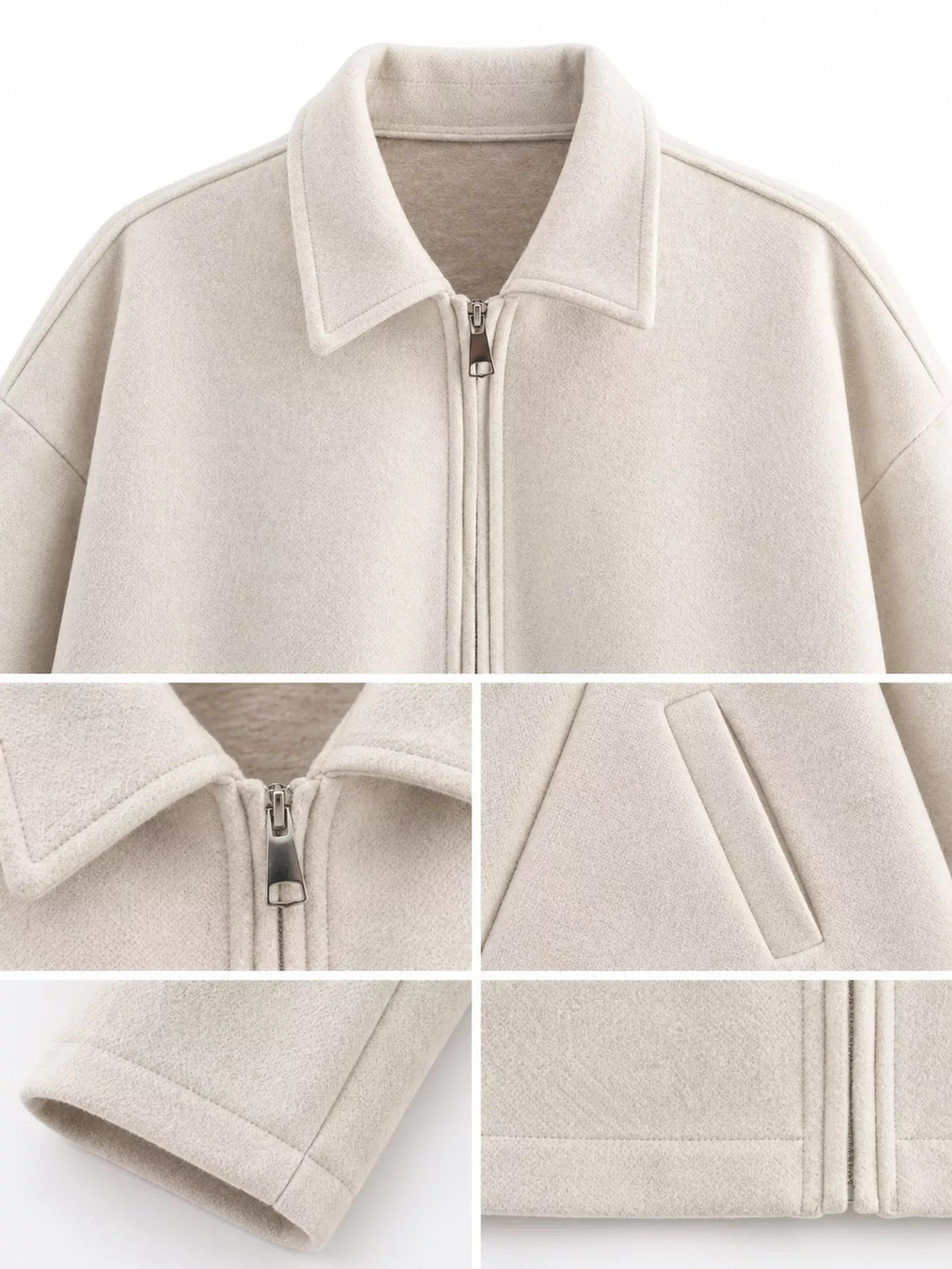 Zip-Up Dropped Shoulder Jacket — garment construction details