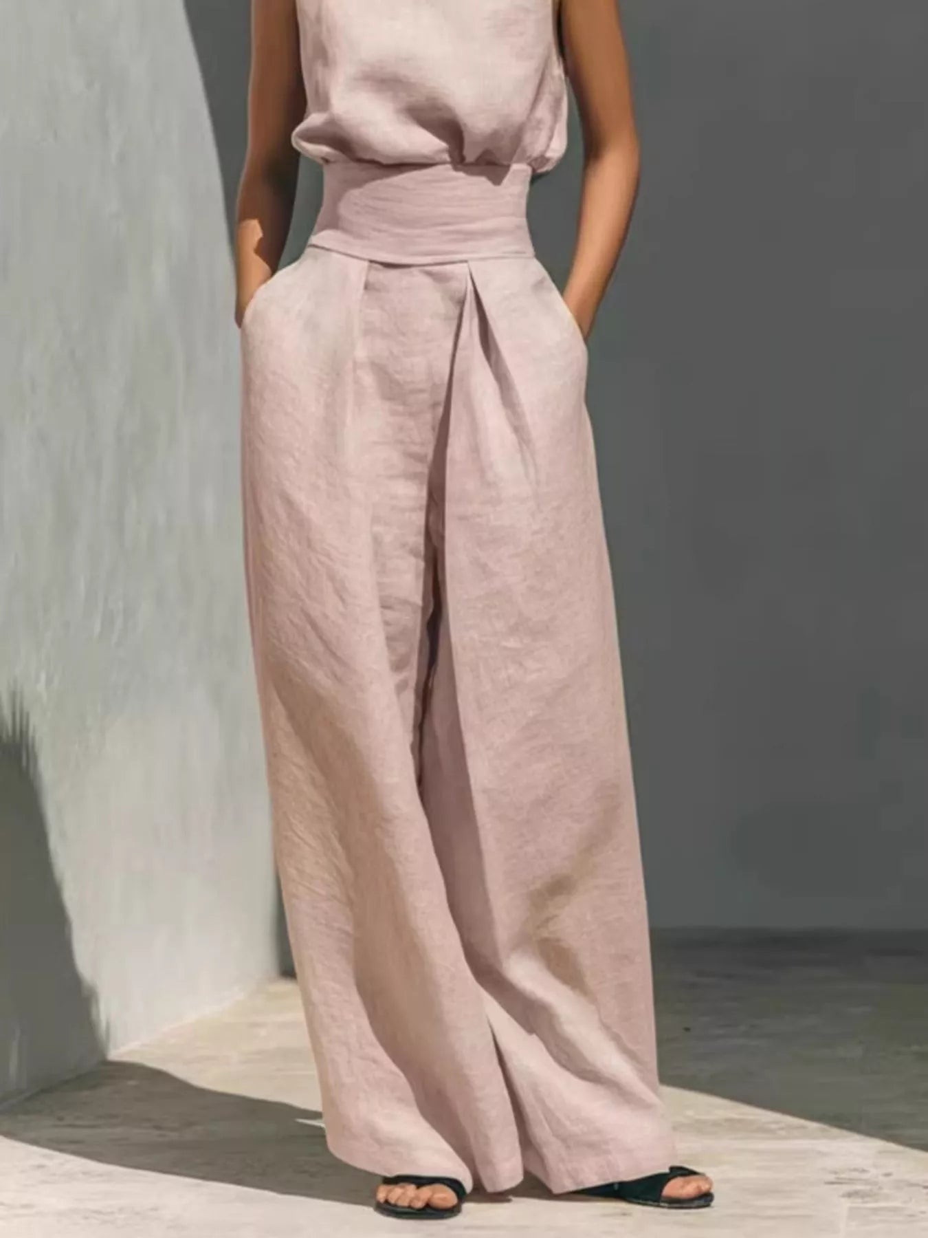 Trendsi Full Size Sleeveless Wide-Leg Jumpsuit with Smocked Waist Plus Size -