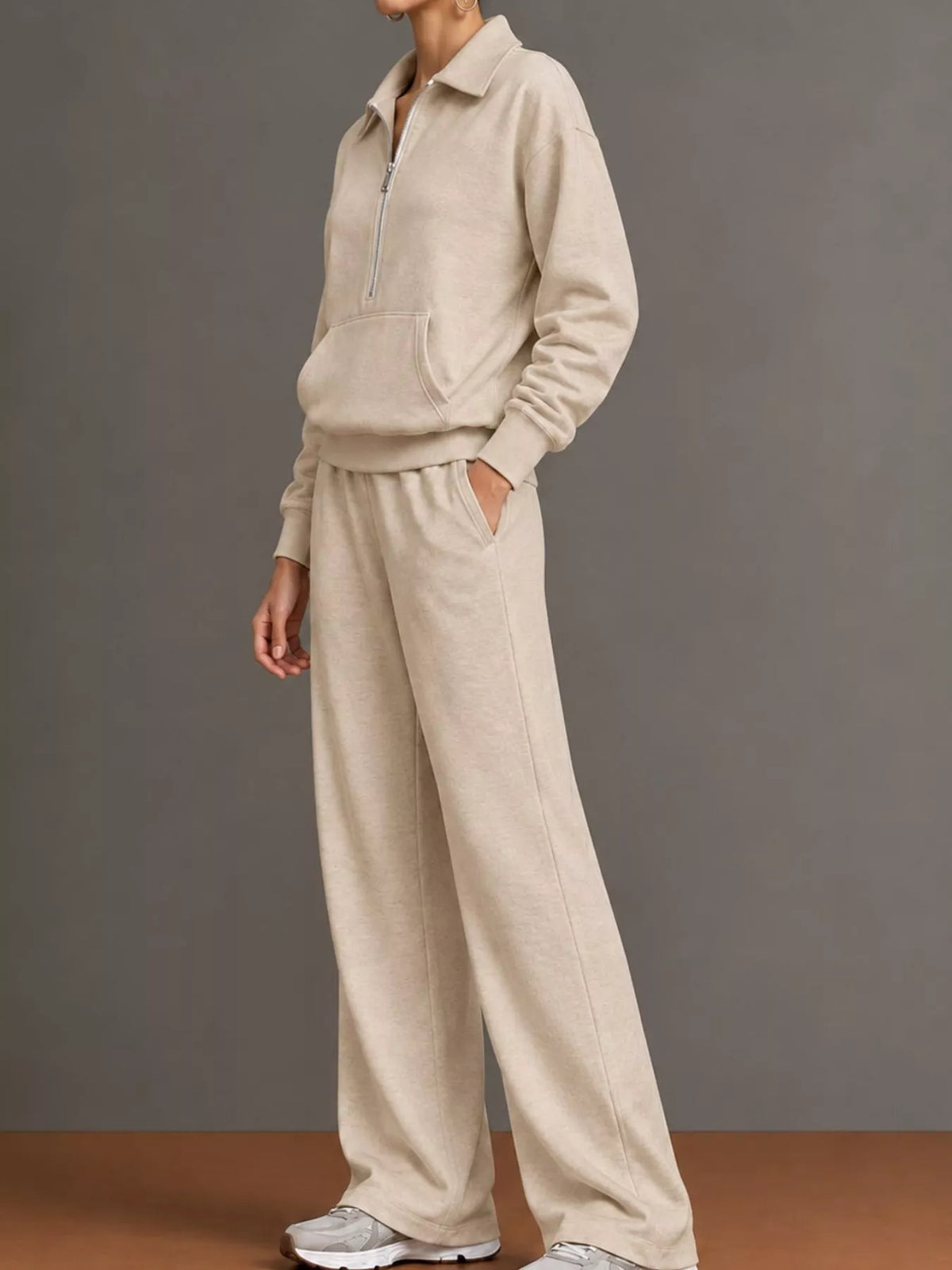 Collared long sleeve outfit set, side view