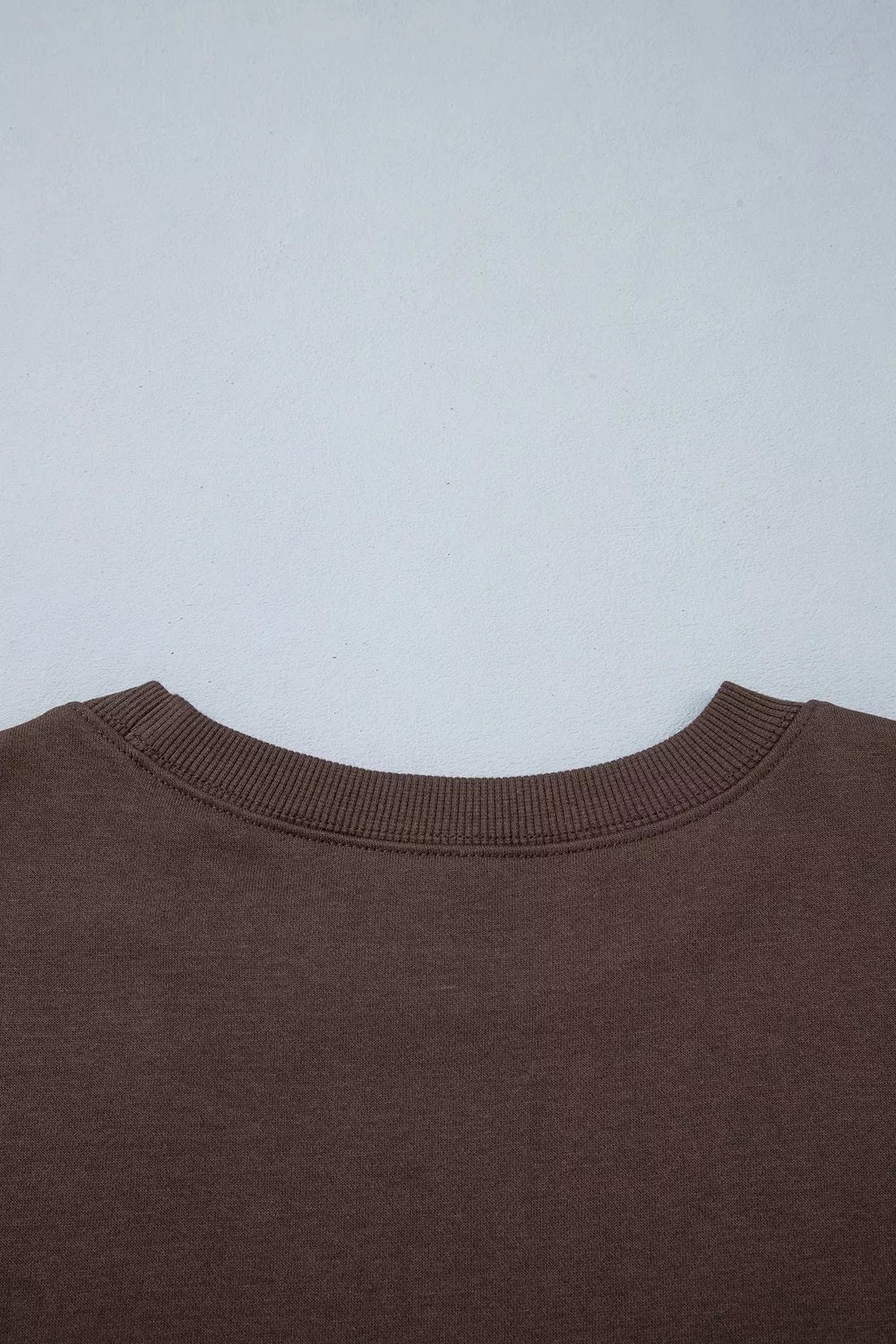 Brown slogan print sweatshirt, back neckline detail